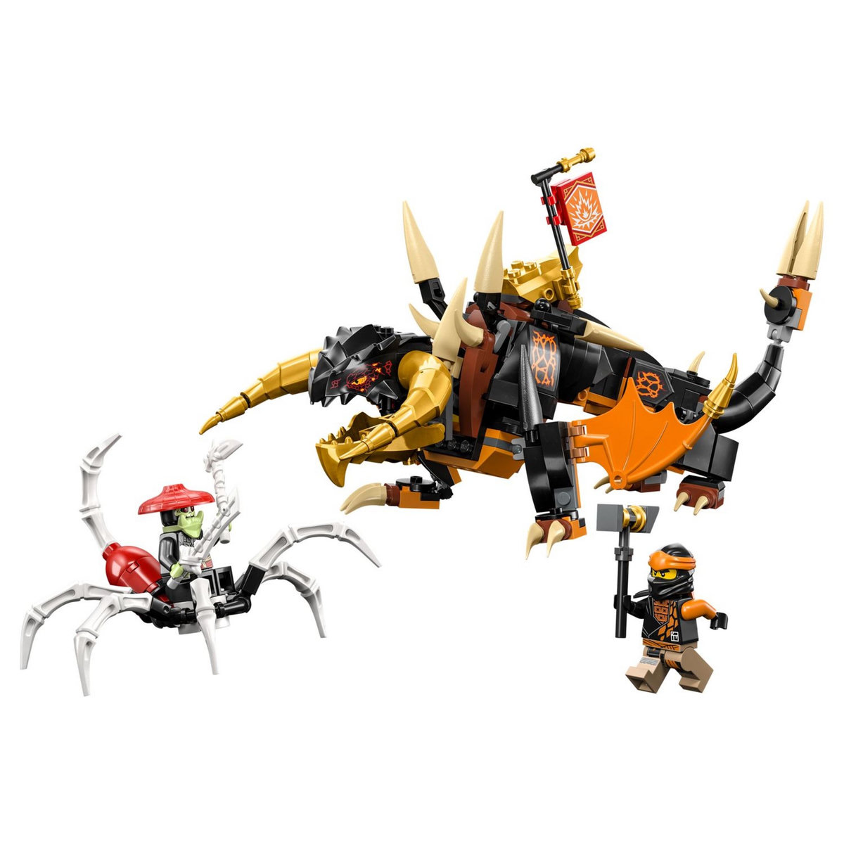 LEGO Ninjago 71782 Le dragon de terre de Cole Évolution, Jouet pour Garçons et Filles, Figurine Évolutive avec Scorpion Squelette et 2 Minifigurines