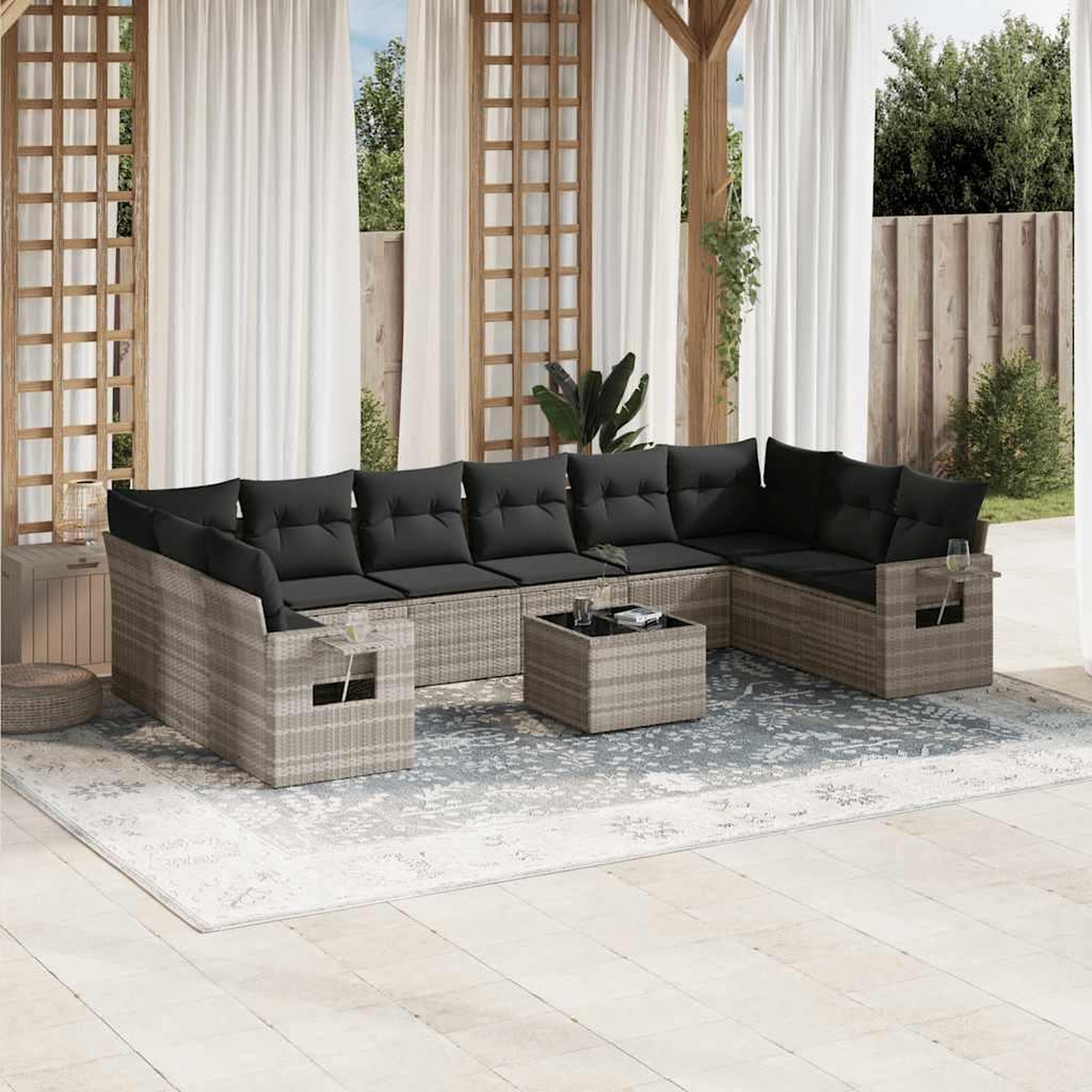 VIDAXL Salon de jardin 11 pcs avec coussins gris clair resine tressee