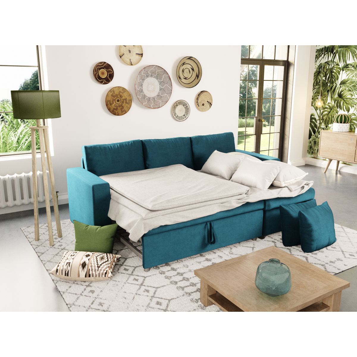 Canapé d'angle convertible et réversible  tissu aspect velours 3 places MATHILDE