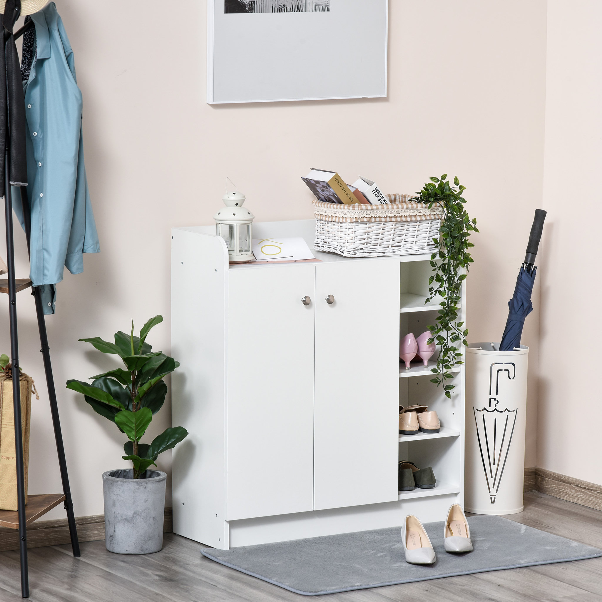 Voir la diapositive 2 : HOMCOM Armoire / etagere / meuble a chaussures très pratique en panneaux de particules blanc