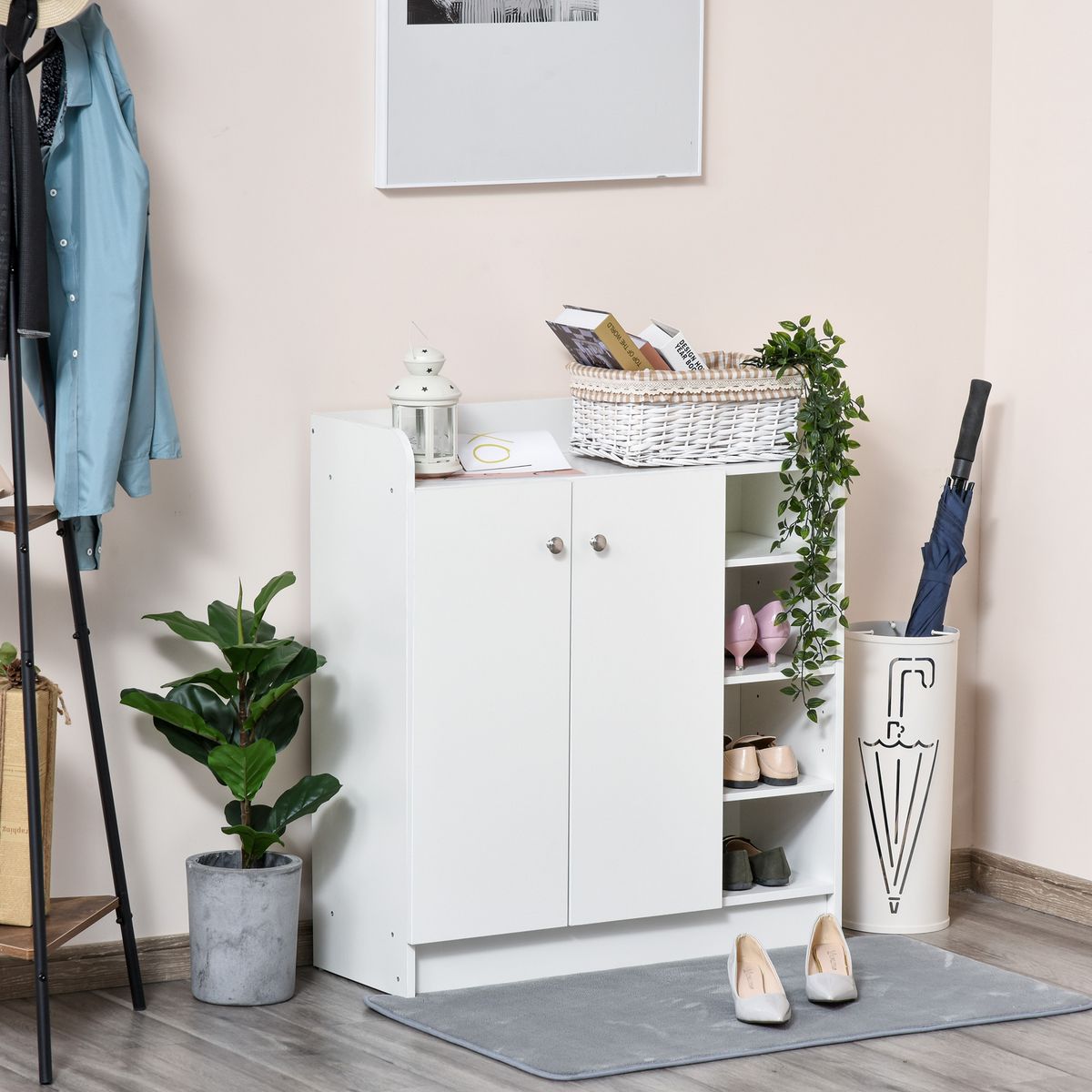 HOMCOM Armoire / etagere / meuble a chaussures très pratique en panneaux de particules blanc