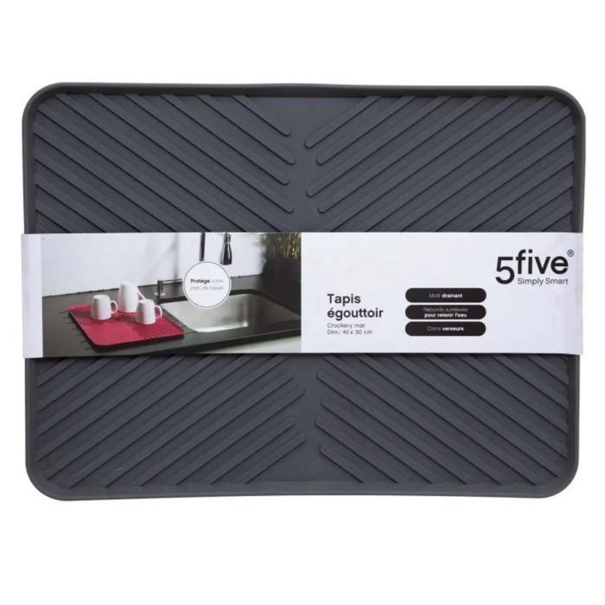 FIVE Tapis Égouttoir  Vaisselle  30x40cm Gris