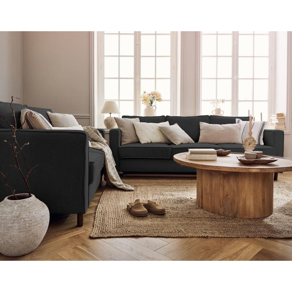 LISA DESIGN Jake - canapé 2 places en velours côtelé - pieds bois foncé