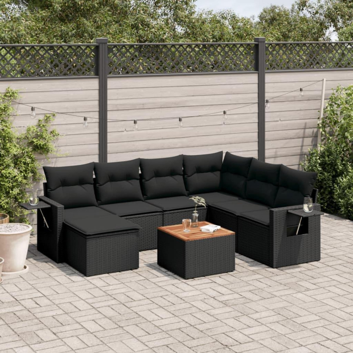 VIDAXL Salon de jardin 8 pcs avec coussins noir resine tressee