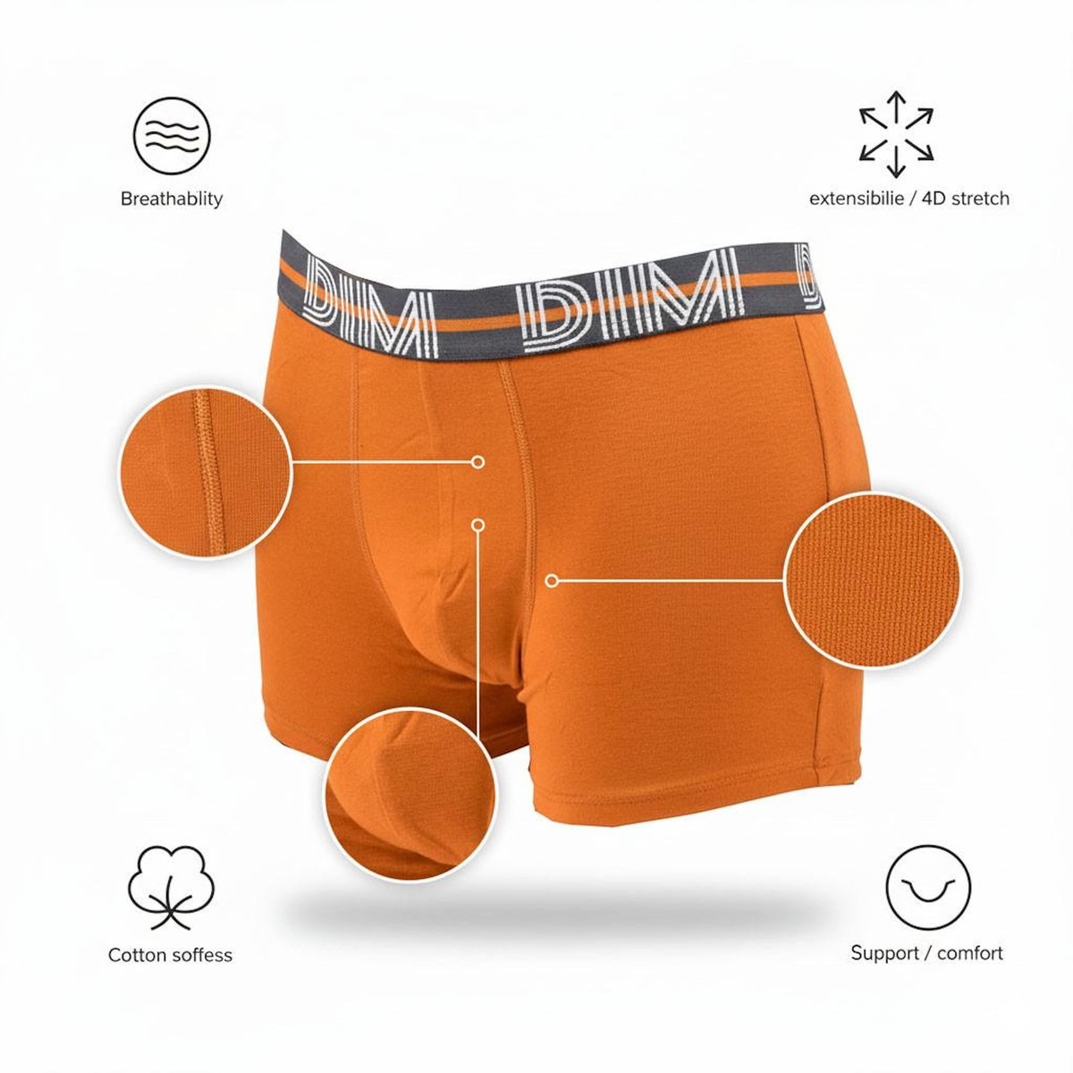 DIM Lot de 3 boxers DIM en coton stretch