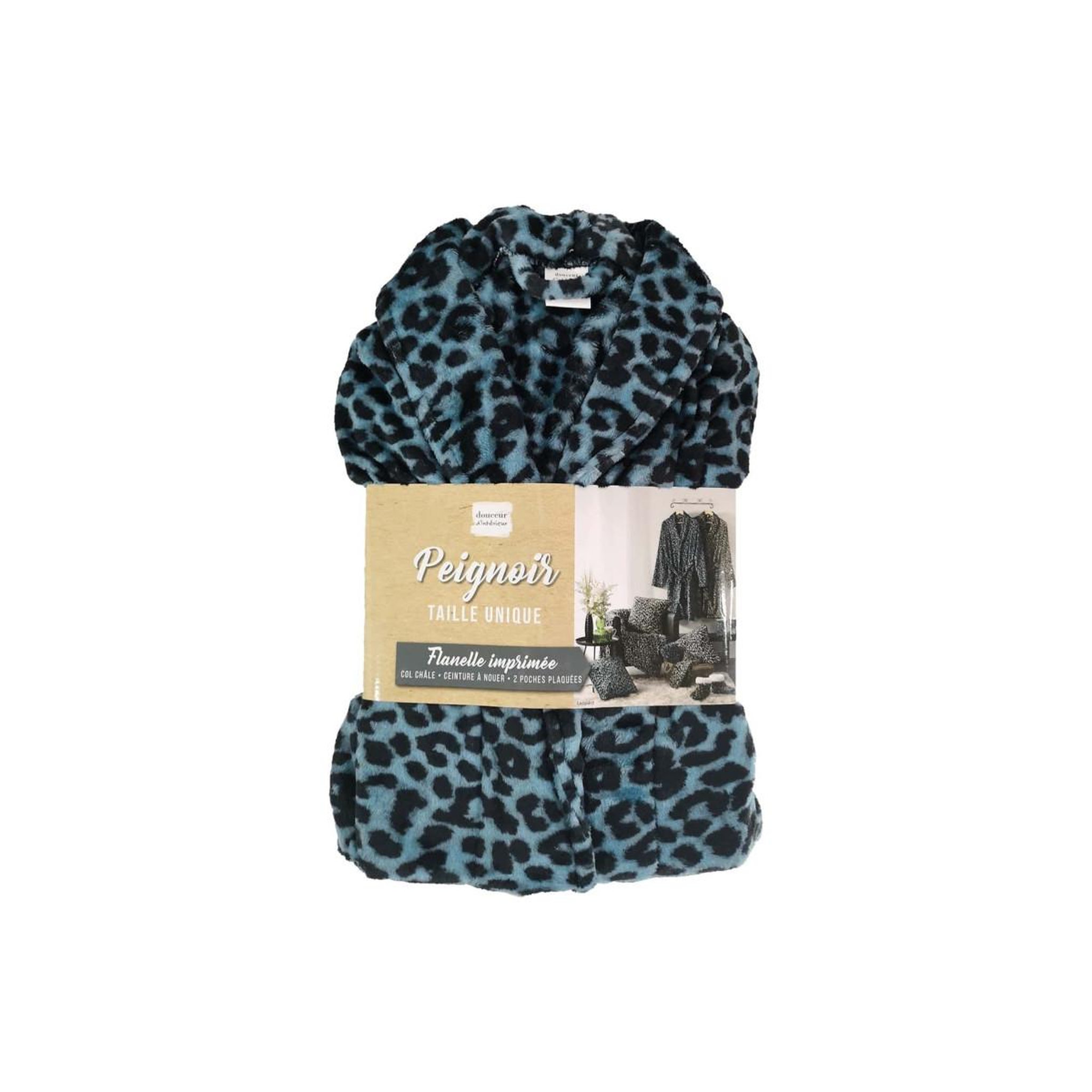 Voir la diapositive 3 : Douceur d'Intérieur Peignoir flanelle imprimé  léopard  bleu