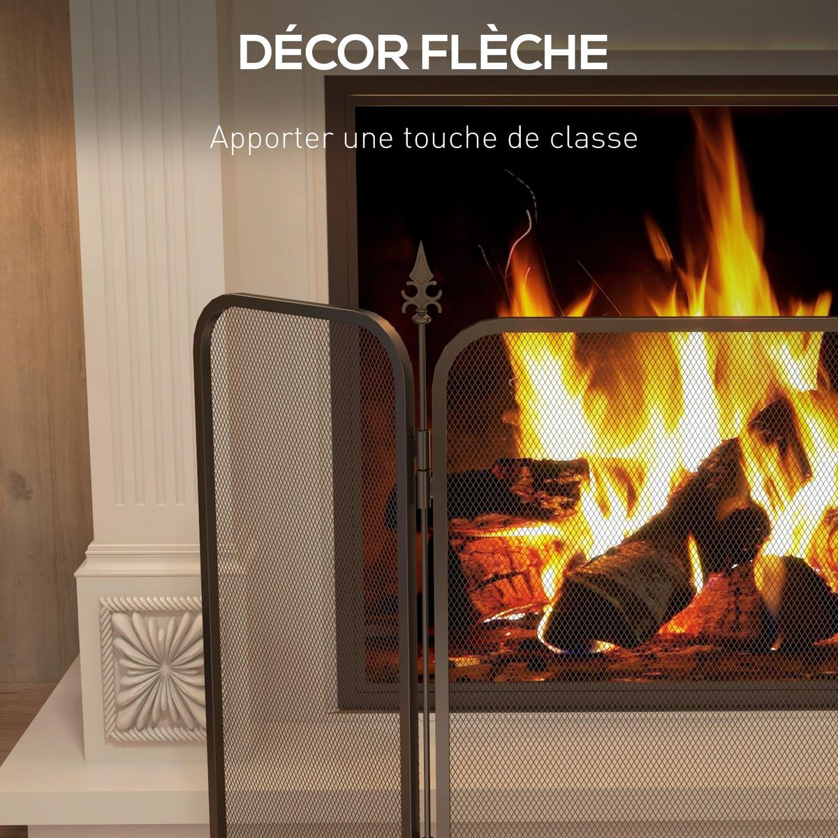 HOMCOM Pare-feu cheminée pliable 3 panneaux style médiéval - pare-étincelles 2 flèches métal maille noir