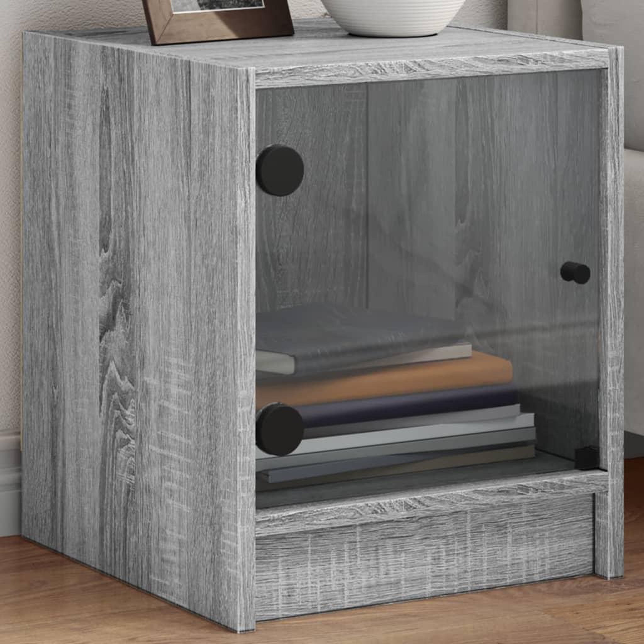 VIDAXL Tables de chevet et portes vitrees 2pcs sonoma gris 35x37x42cm