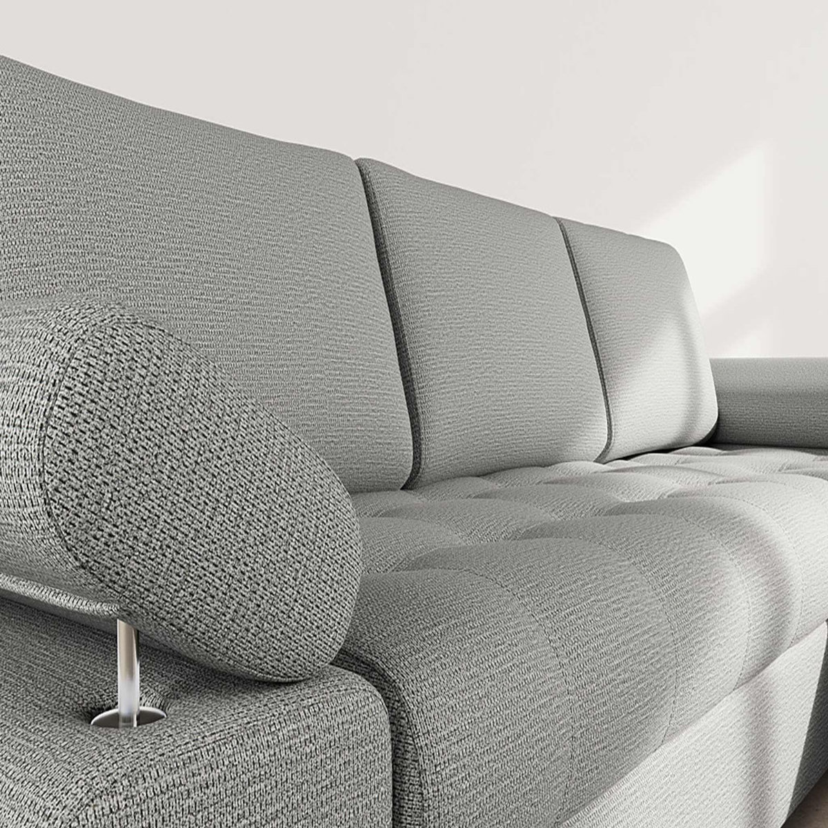 BEST MOBILIER Bianca - canapé d'angle droit 4 places convertible avec coffre en tissu texturé