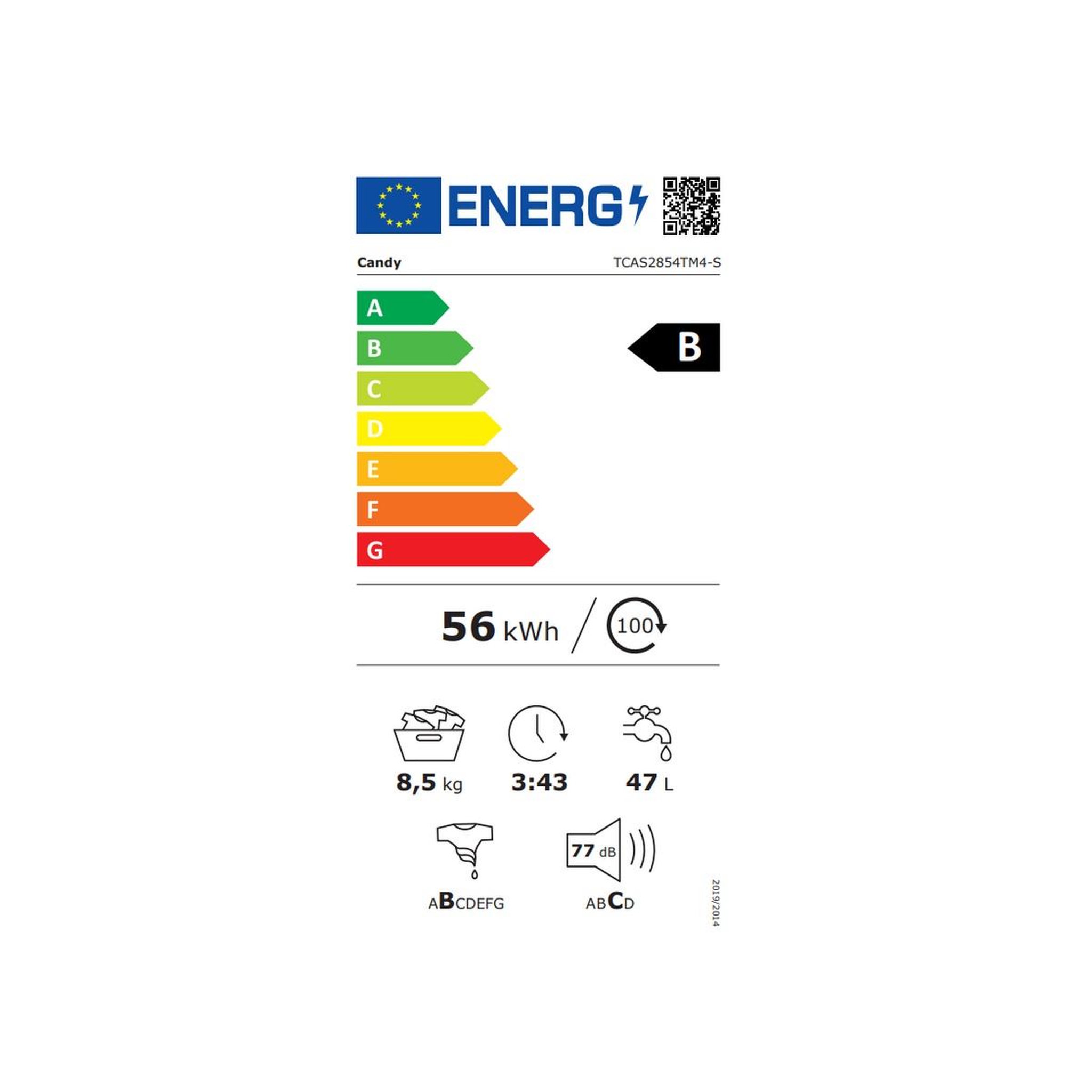 Voir la diapositive 2 : Candy Lave-linge top 8.5kg 1200 tours/min blanc - tcas2854tm4-s
