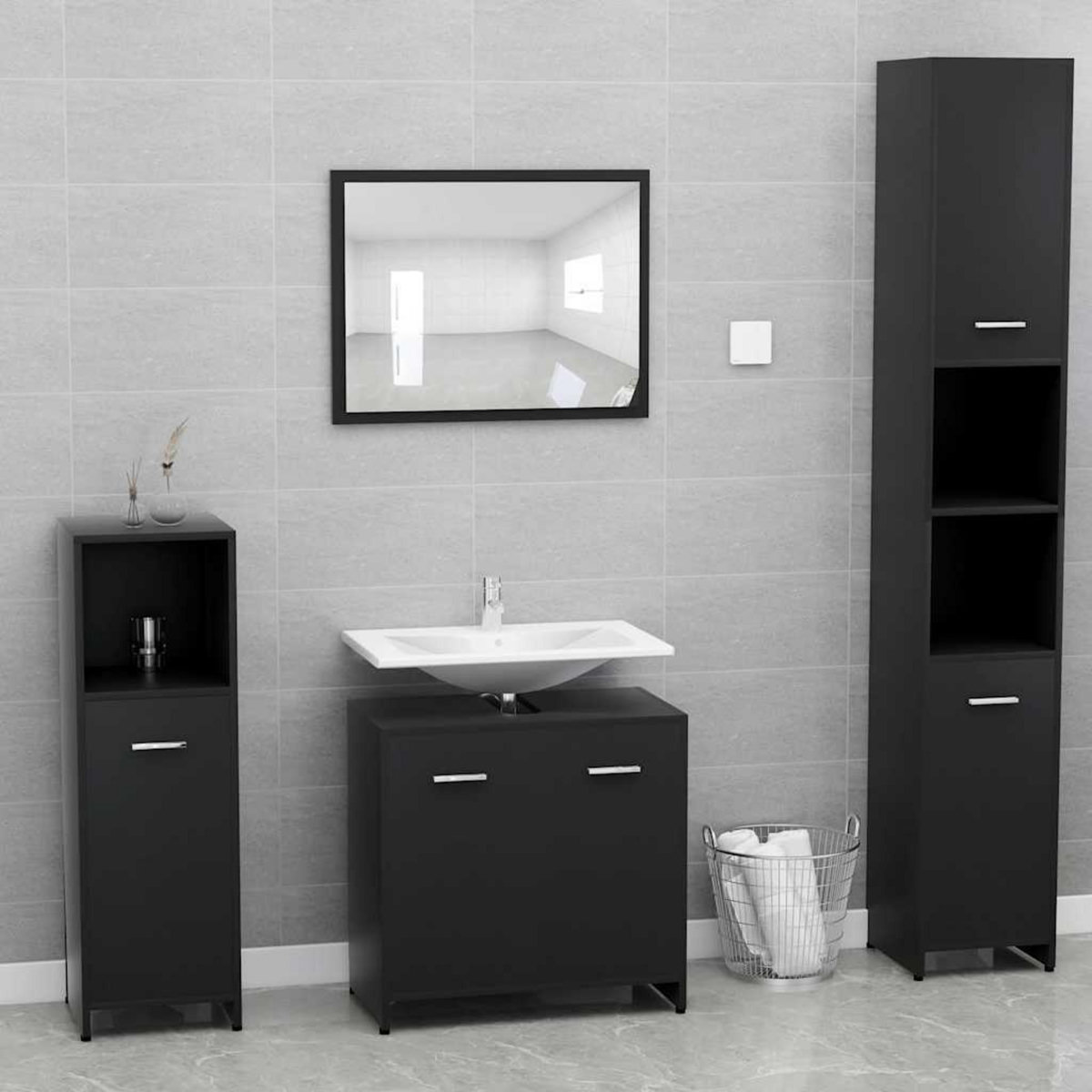 VIDAXL Ensemble de meubles de salle de bain Noir Bois d'ingenierie