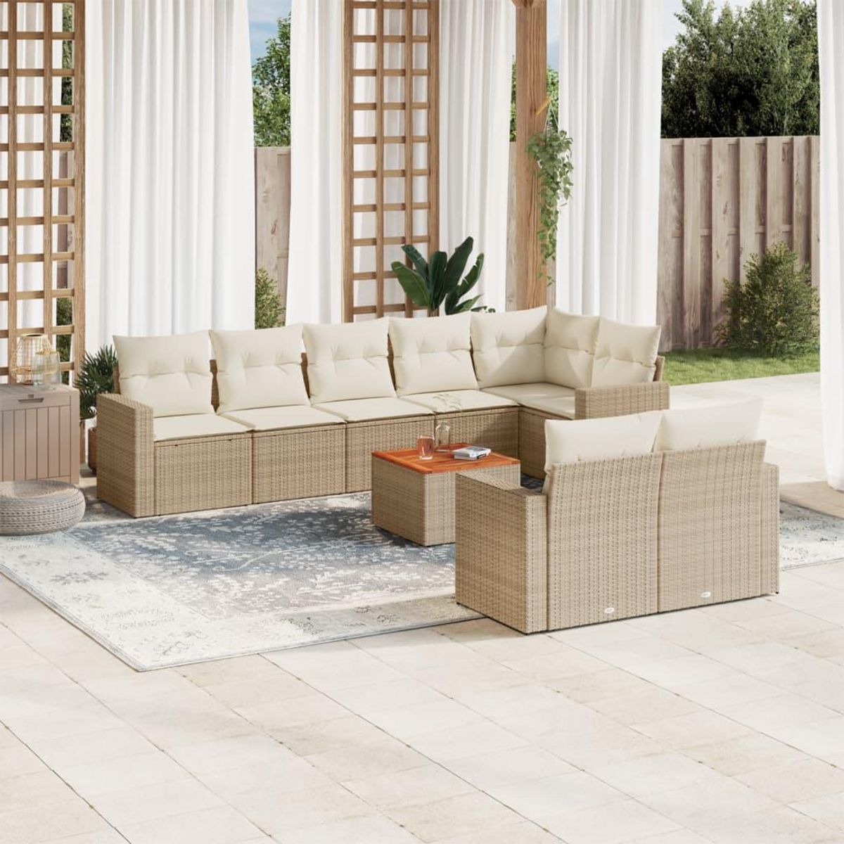 VIDAXL Salon de jardin avec coussins 9 pcs beige resine tressee