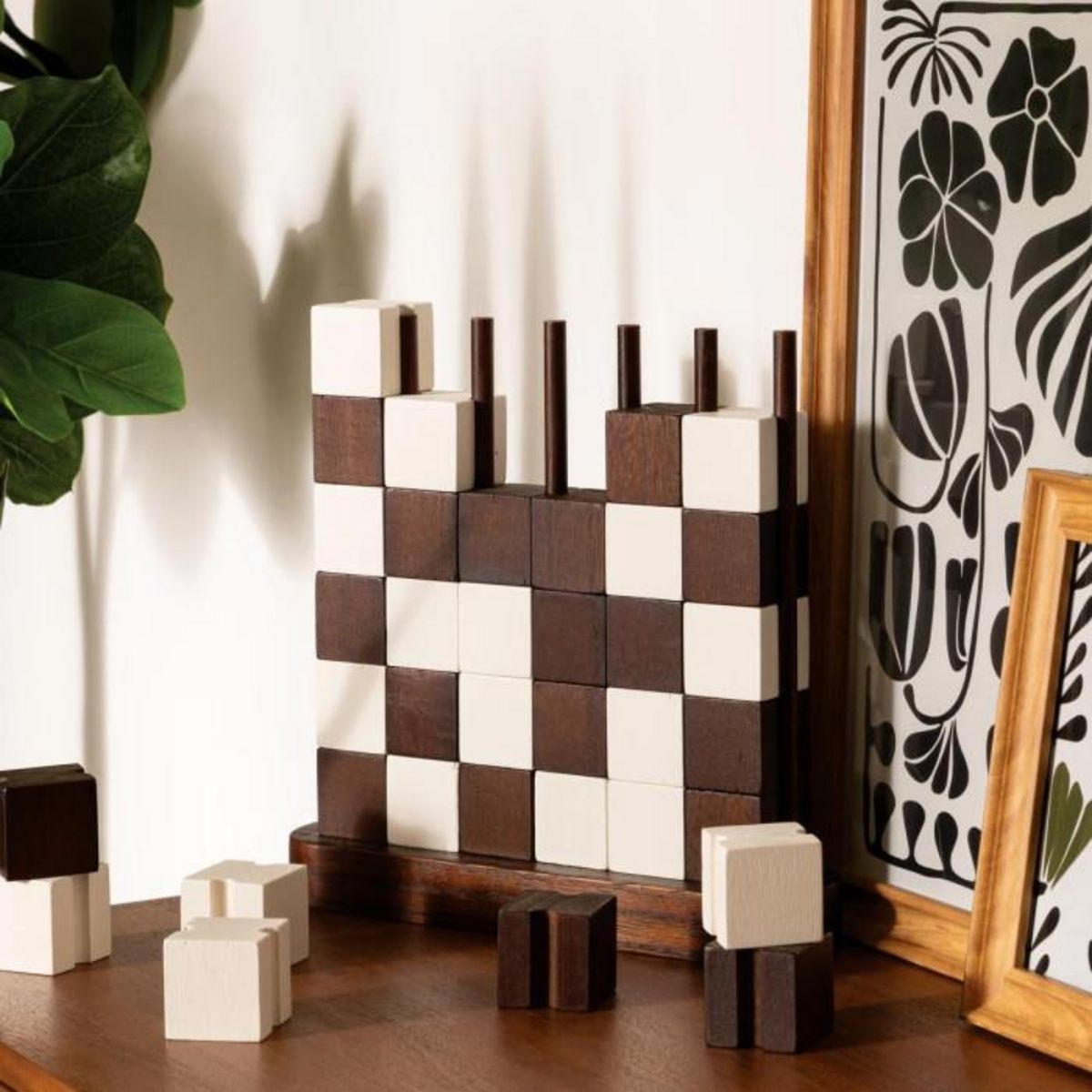 ATMOSPHERA Damier Déco en Bois  Twisted Lime  28cm Marron