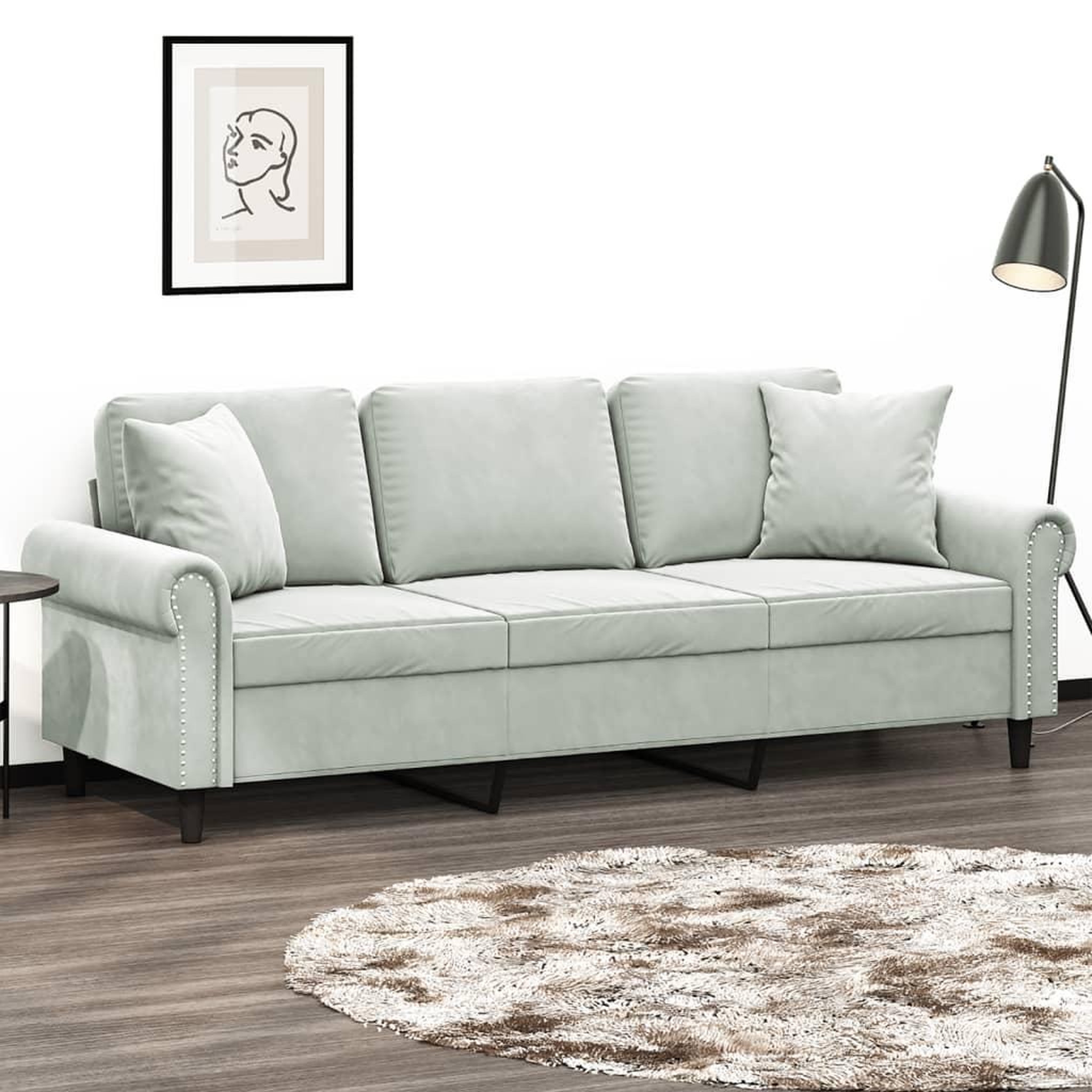 VIDAXL Canape 3 places avec oreillers gris clair 180 cm velours