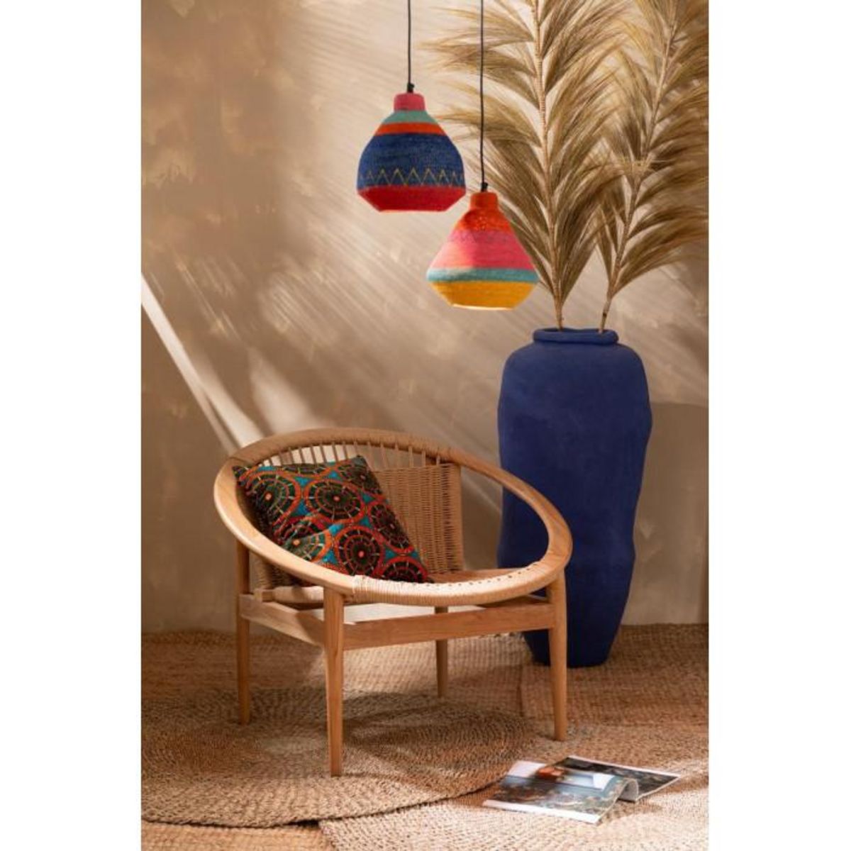 Paris Prix Lampe Suspension en Jonc  Zigzag Bas  27cm Multicolore