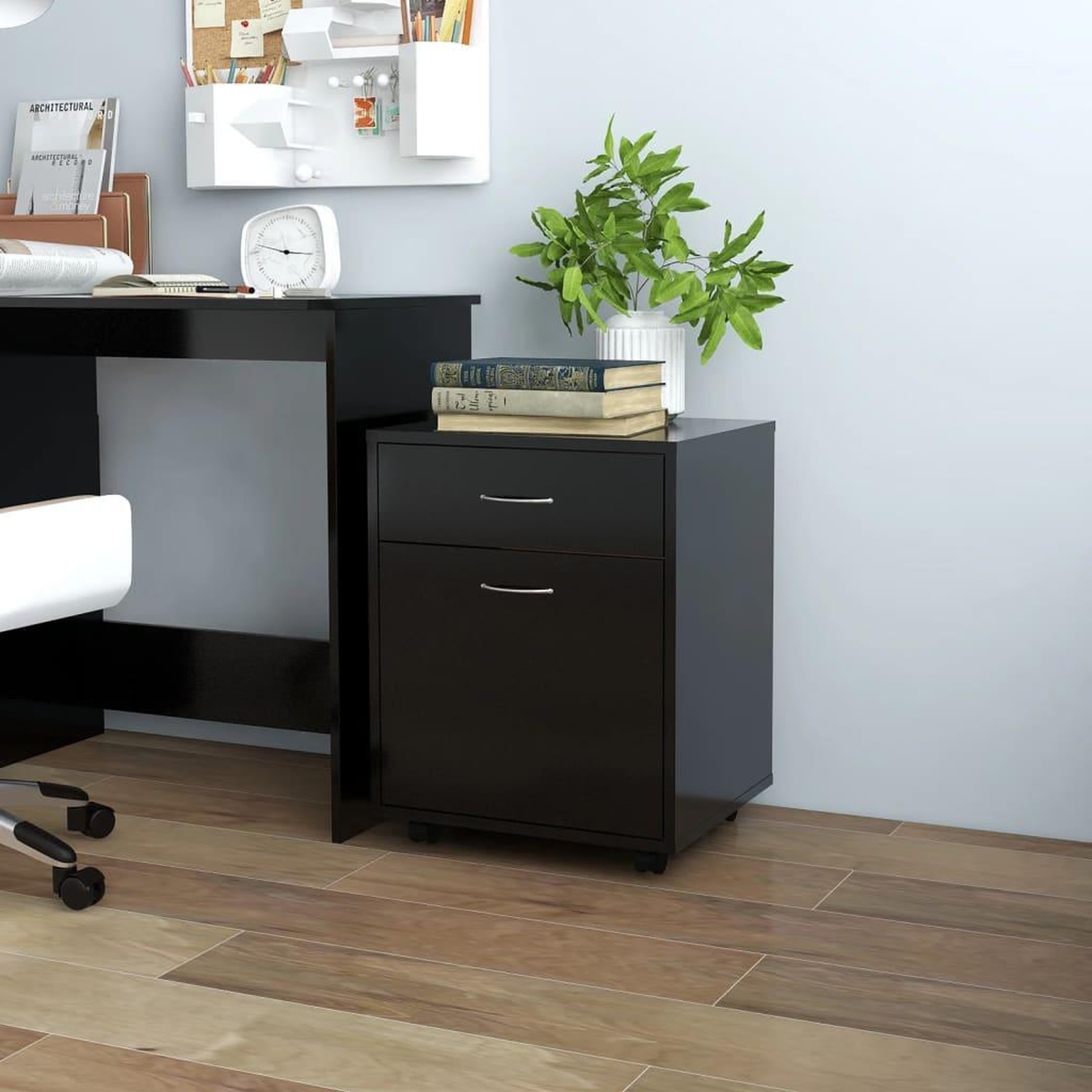 VIDAXL Armoire a roulettes Noir 45x38x54 cm Bois d'ingenierie
