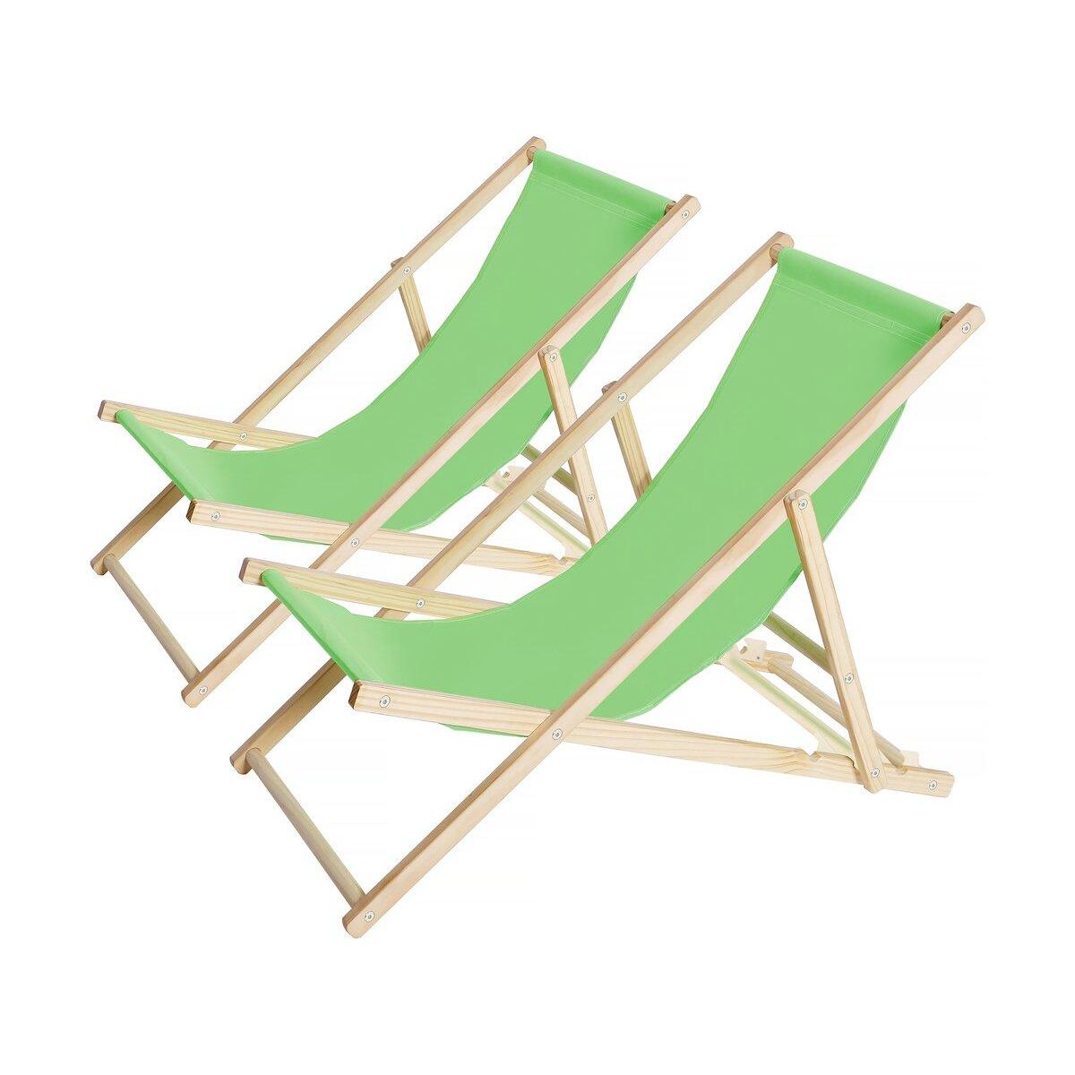 Habitat et Jardin Lot de 2 transats en bois  Chilienne  - 107 x 56.5 x 81 cm - Vert