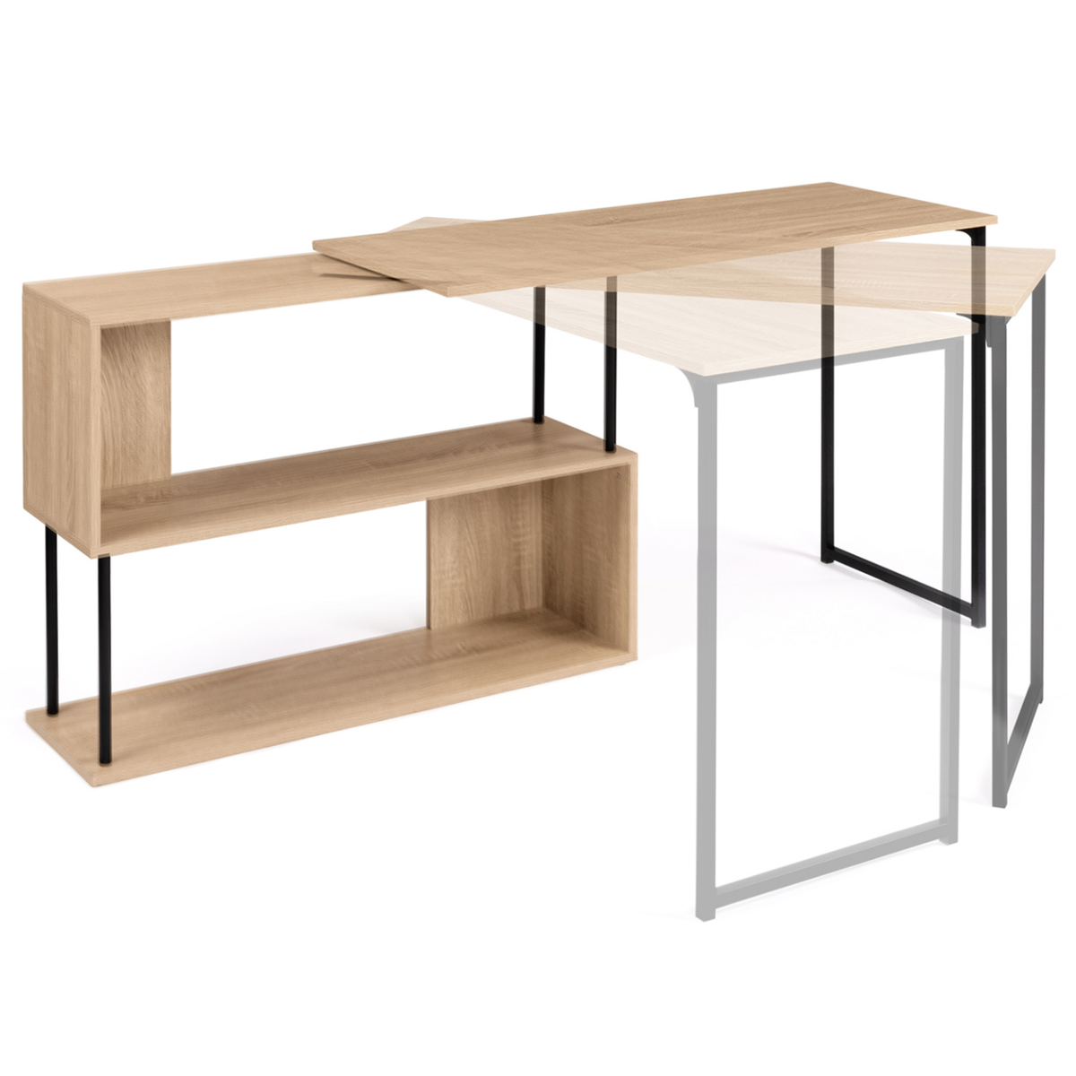 ID MARKET Bureau d'angle rotatif 180° DETROIT étagère forme S design industriel