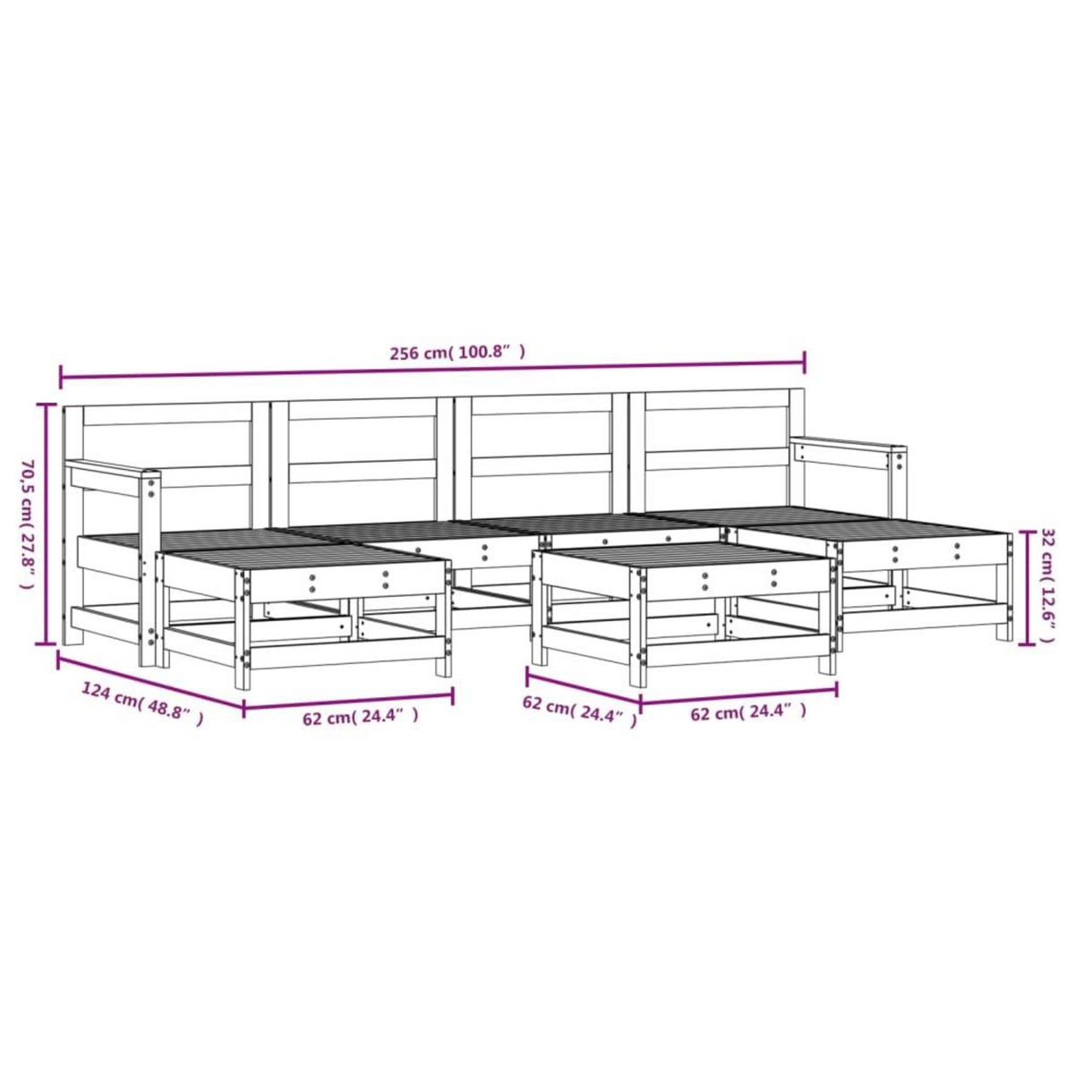 VIDAXL Salon de jardin 7 pcs bois de pin impregne