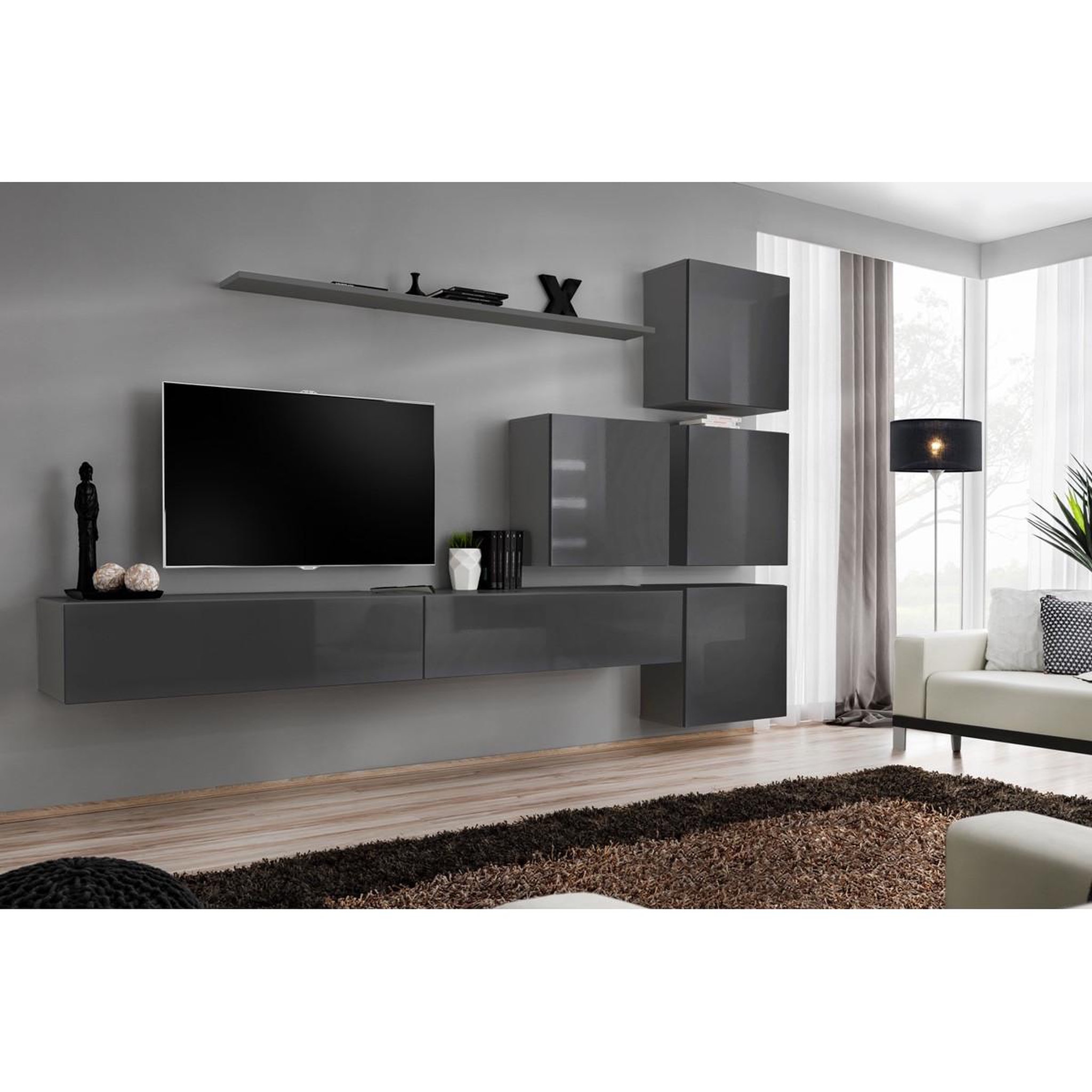 Voir la diapositive 2 : Paris Prix Meuble tv mural design  switch ix  310cm gris