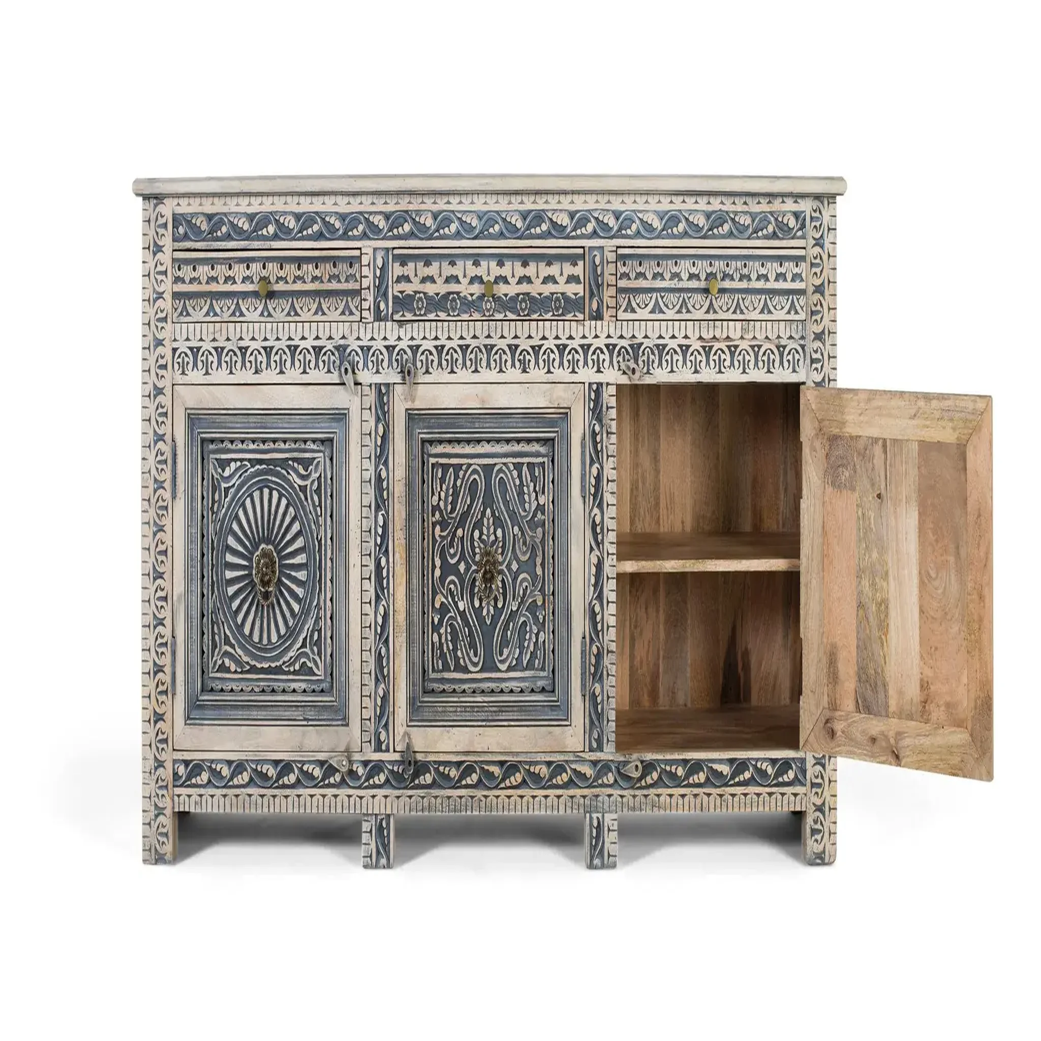 Voir la diapositive 3 : GINER Y COLOMER SL Buffet en bois de manguier 190cm style ethnique colonial sculpté