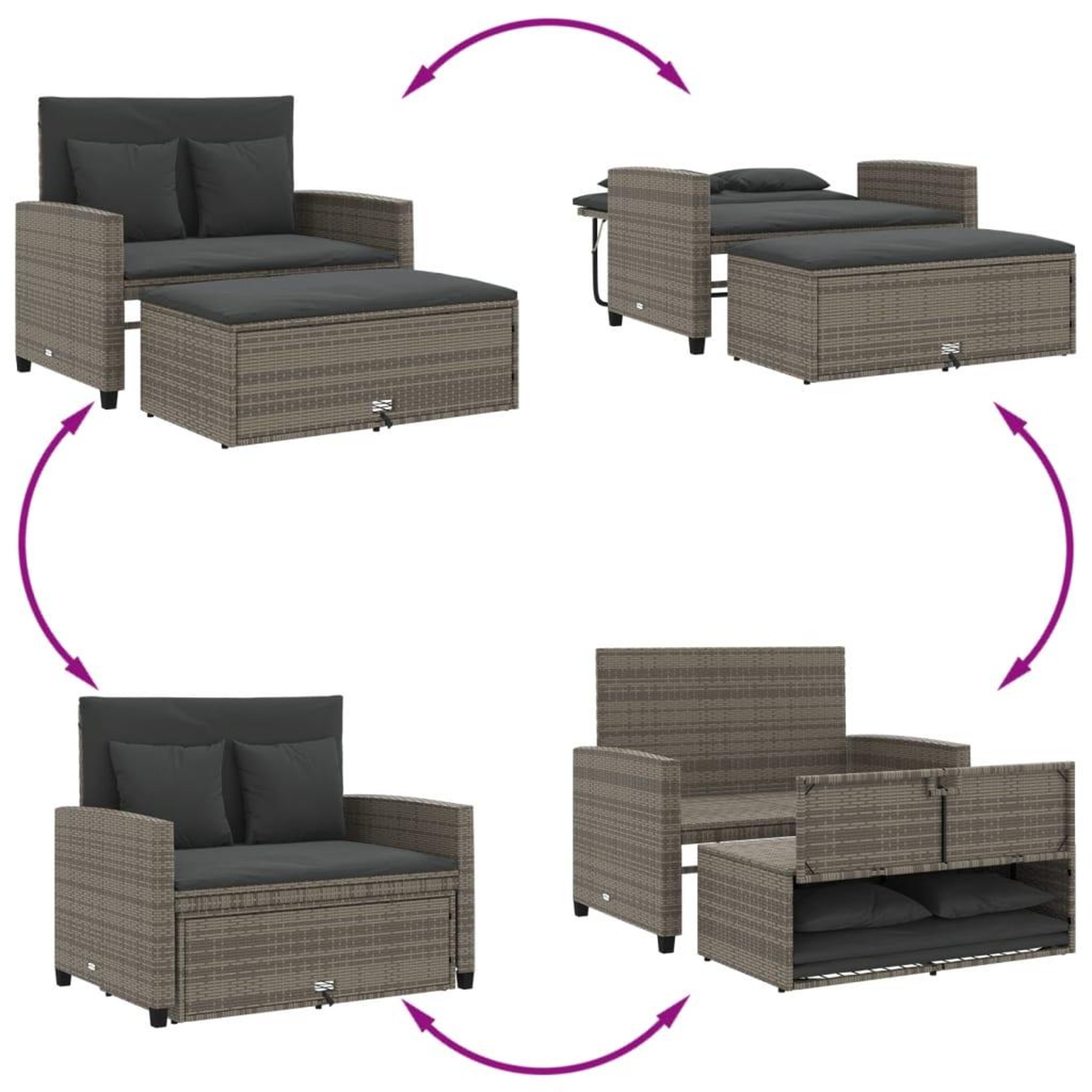 Voir la diapositive 5 : VIDAXL Canape de jardin 2 places avec coussins gris resine tressee