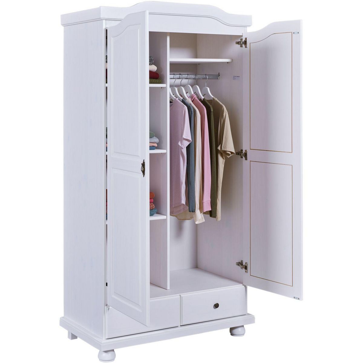 Armoire rustique en pin massif 2 portes  2 tiroirs L104cm BASTIAN