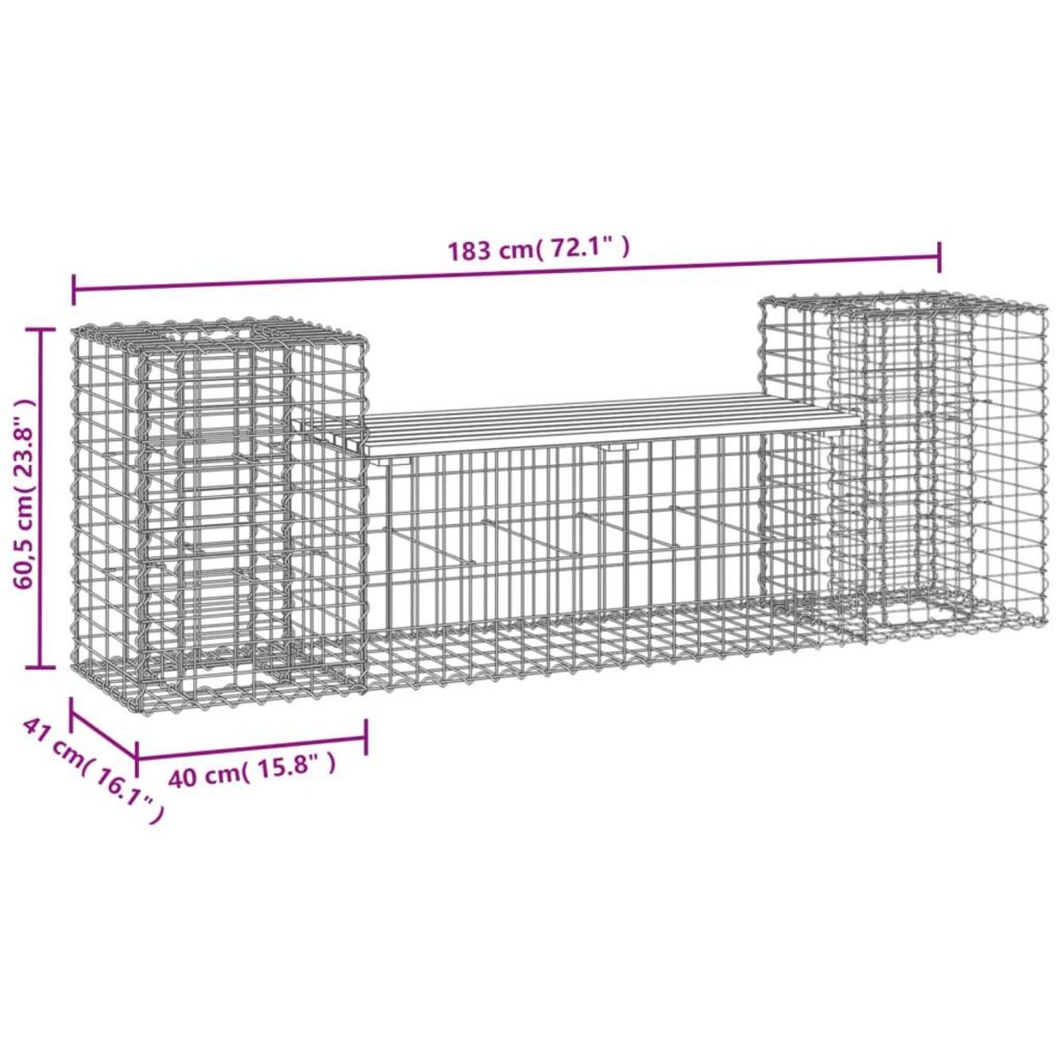 VIDAXL Banc de jardin design gabion 183x41x60,5 cm bois massif de pin