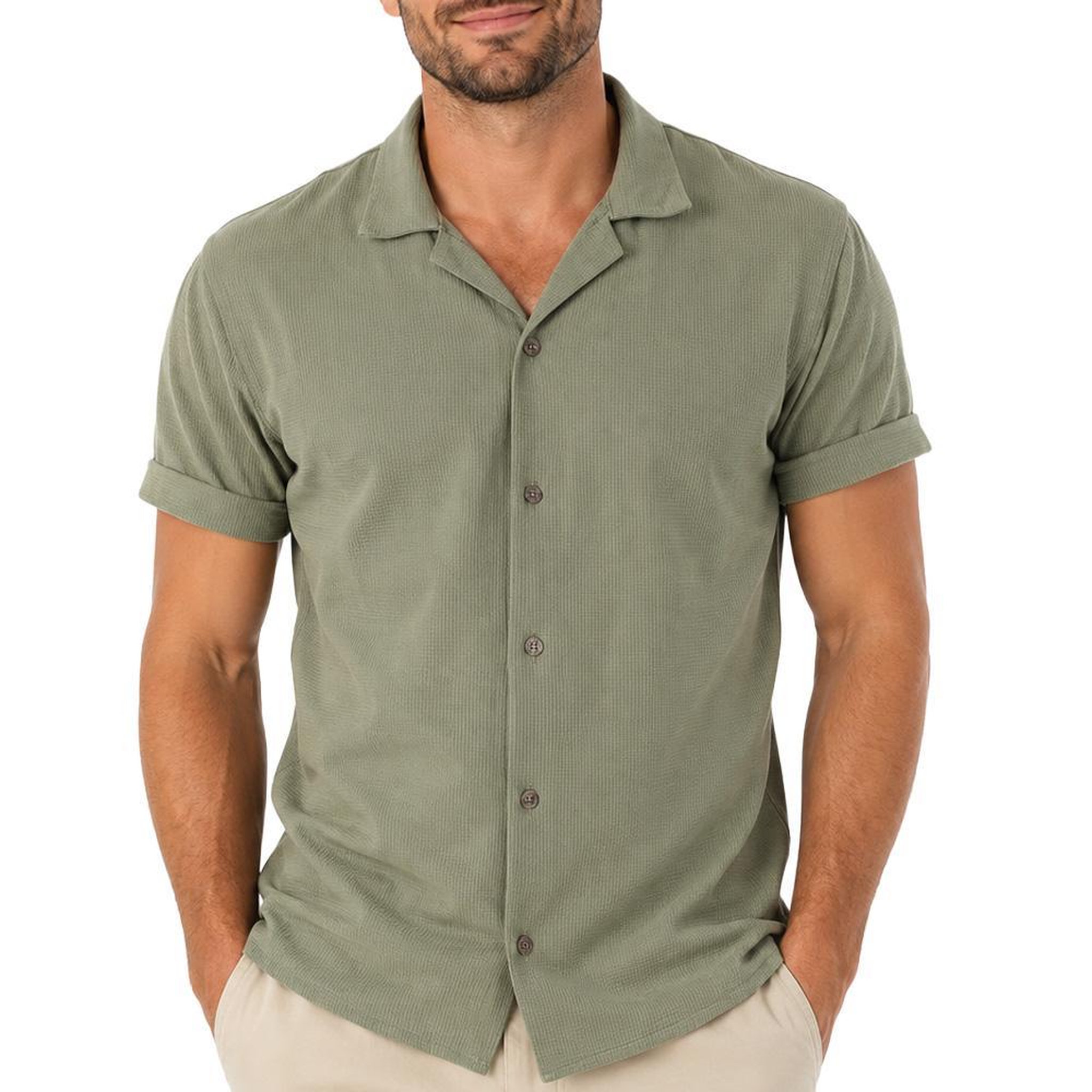 PANAME BROTHERS Chemise Manches Courtes Kaki Homme Paname Brothers DOV. Coloris disponibles : Vert