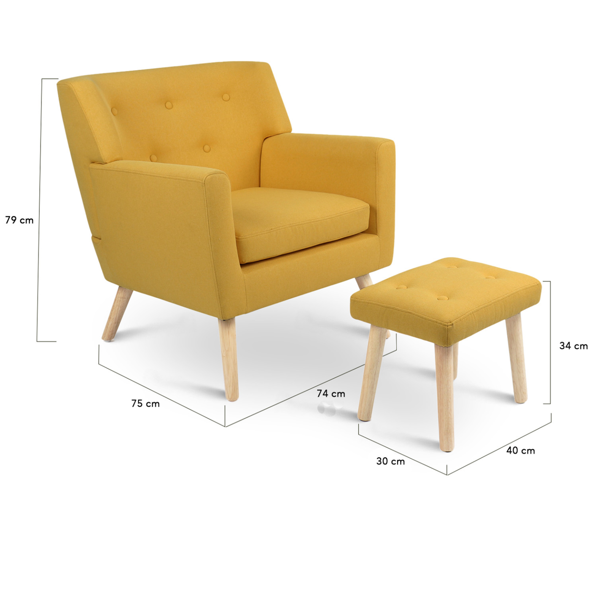 Voir la diapositive 6 : ID MARKET Fauteuil scandinave liv avec repose pieds en tissu jaune