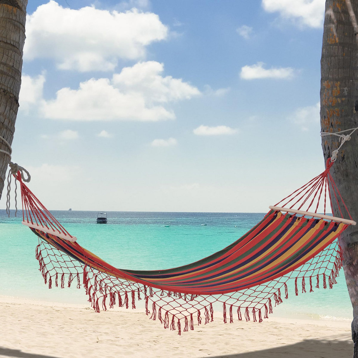 OUTSUNNY Hamac de voyage respirant portable toile de hamac dim. 2L x 1l m coton polyester multicolore