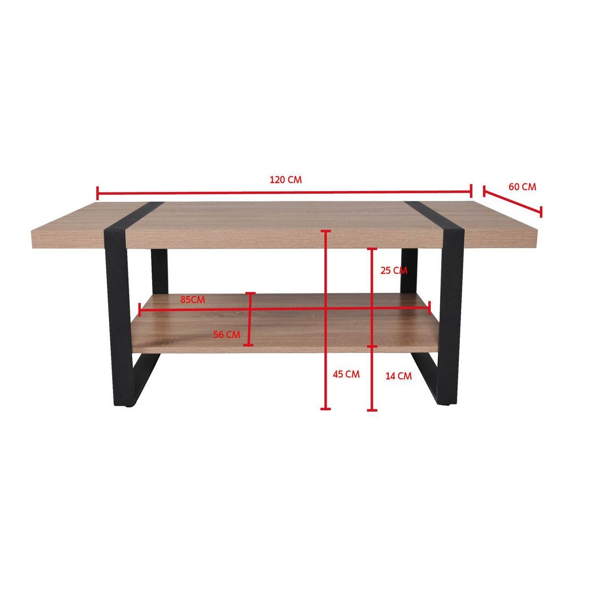Table basse L120cm chêne blanchi et métal noir PROVIDENCE
