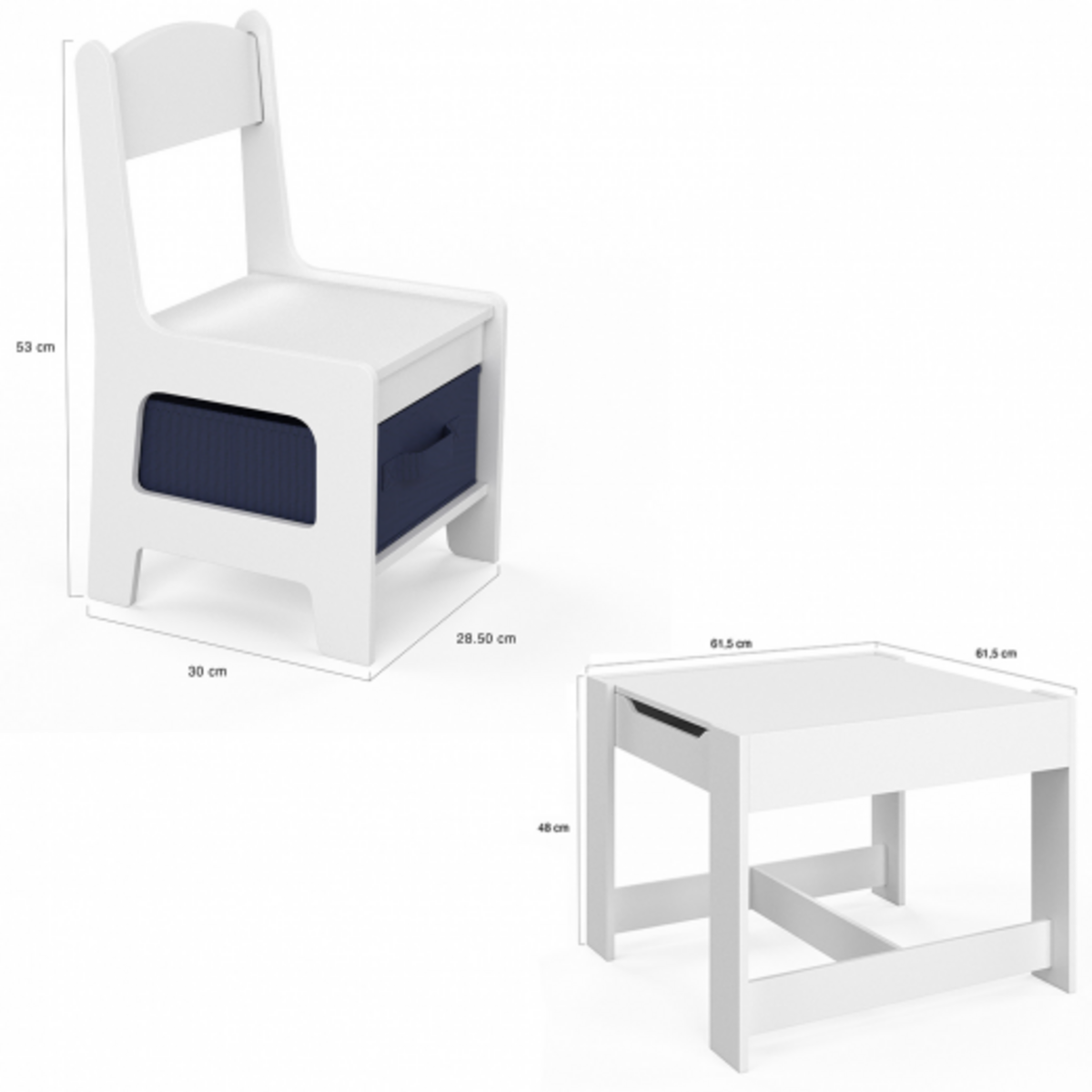 ID MARKET Table à dessin reversible + 2 chaises GABRIEL blanc avec bacs de rangement