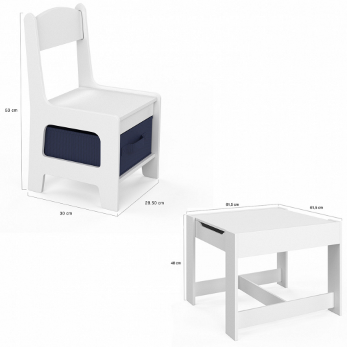 ID MARKET Table à dessin reversible + 2 chaises GABRIEL blanc avec bacs de rangement