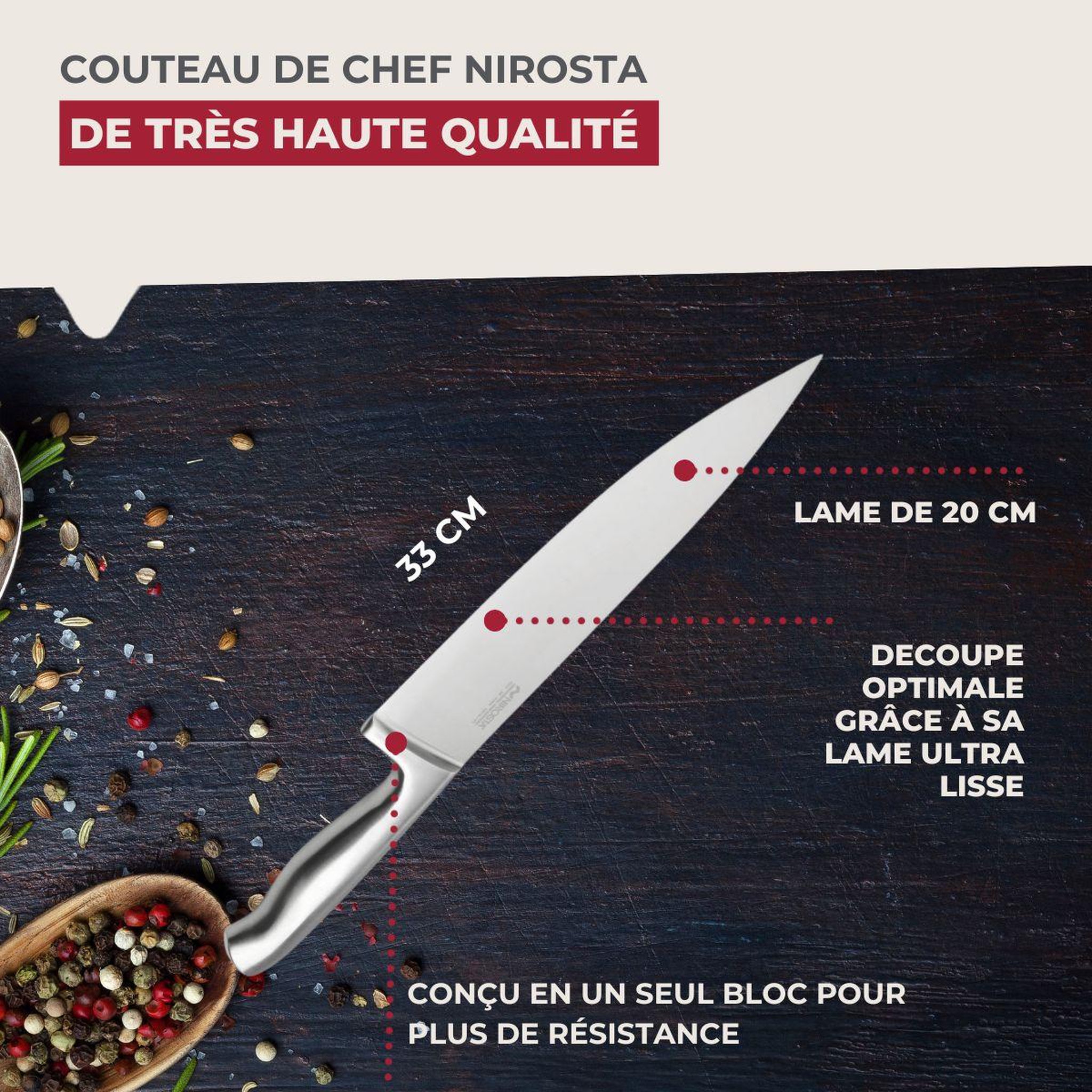 Voir la diapositive 3 : NIROSTA Couteau de chef 33 cm en inox Nirosta Star