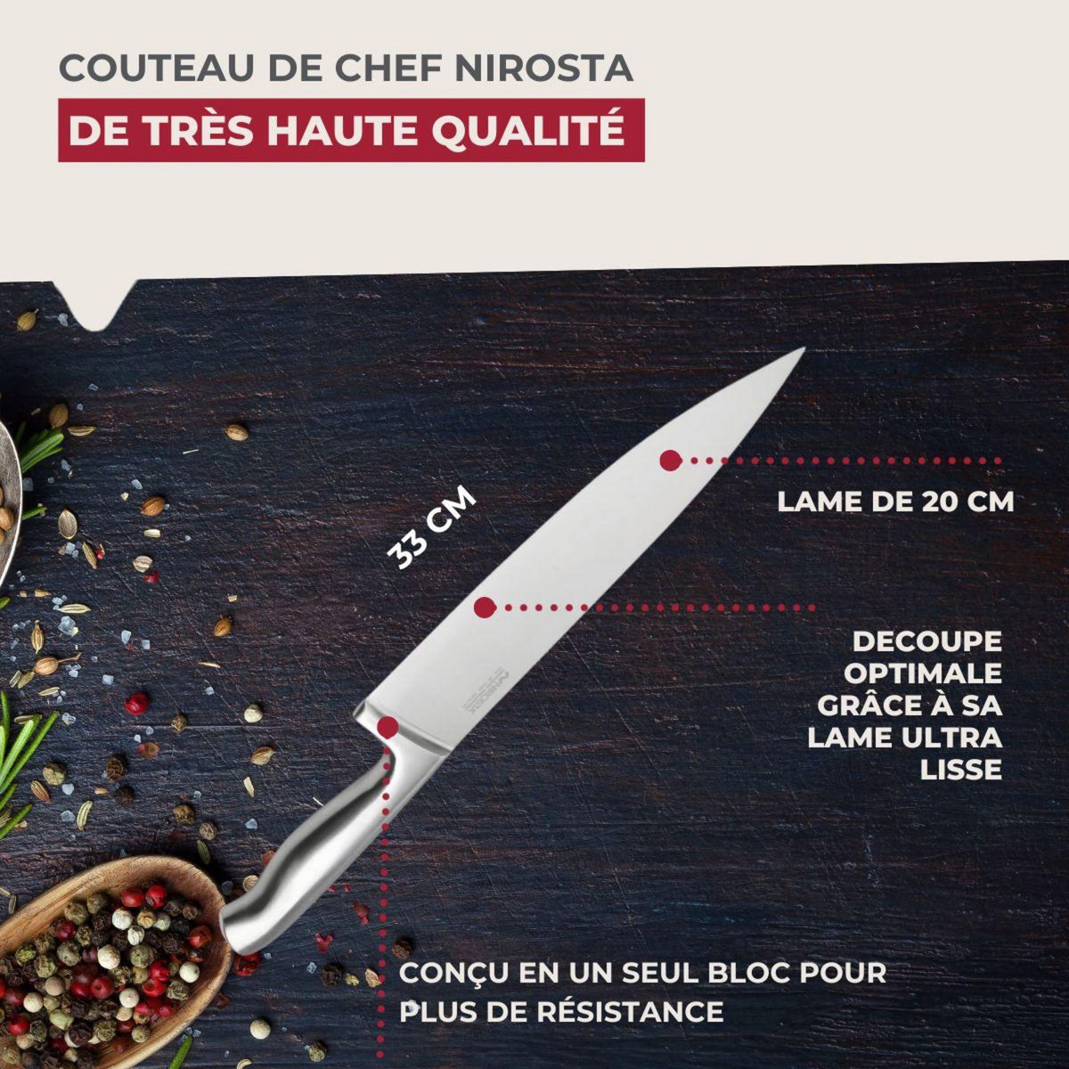 NIROSTA Couteau de chef 33 cm en inox Nirosta Star