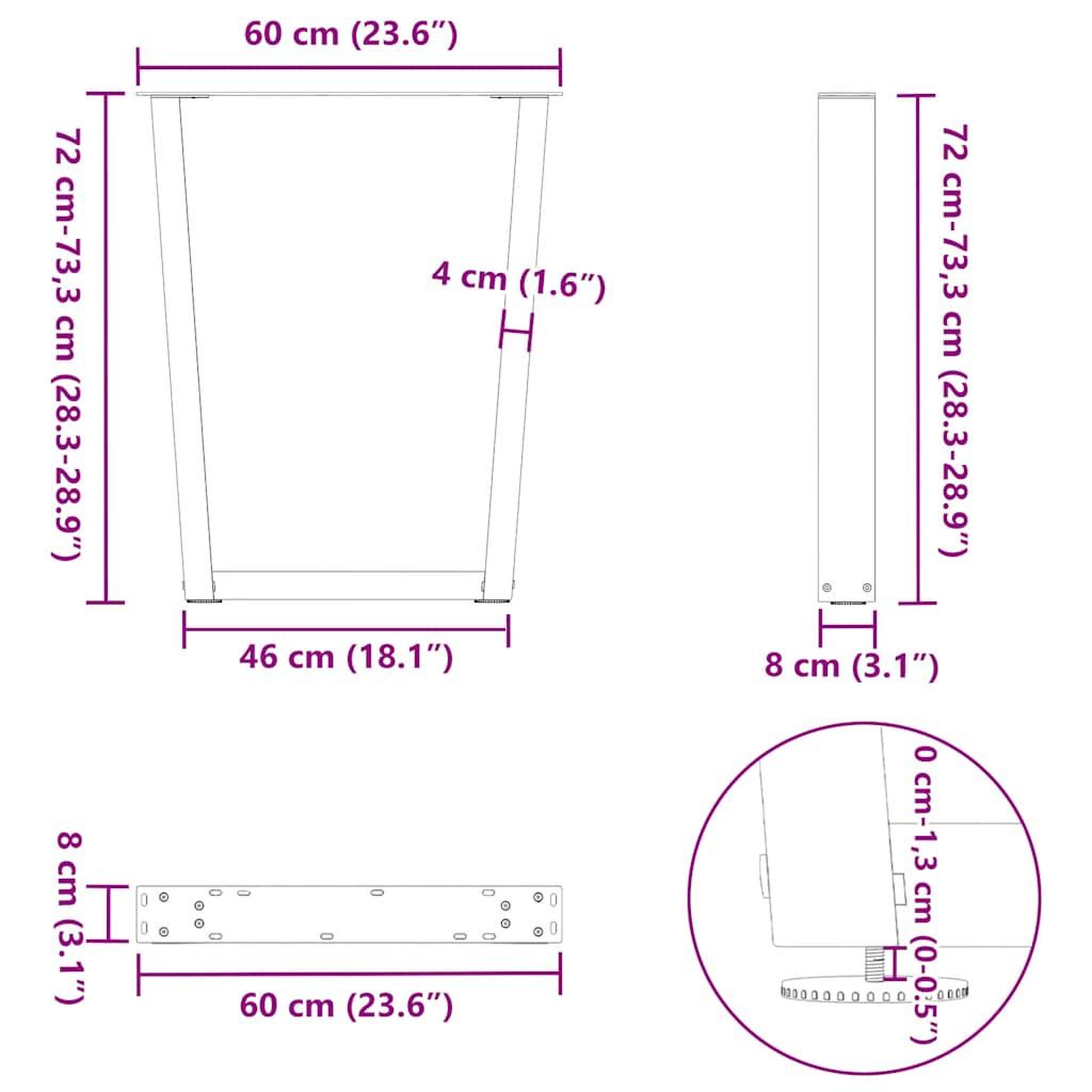 Voir la diapositive 6 : VIDAXL Pieds de table a manger forme V 2pcs blanc 60x(72-73,3)cm acier