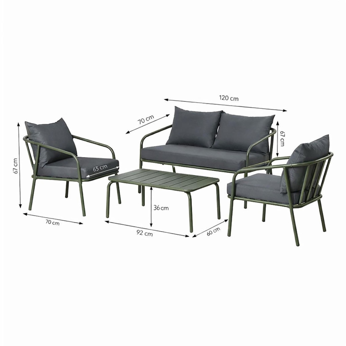 CONCEPT USINE Salon de jardin 4 places kaki BERGAME