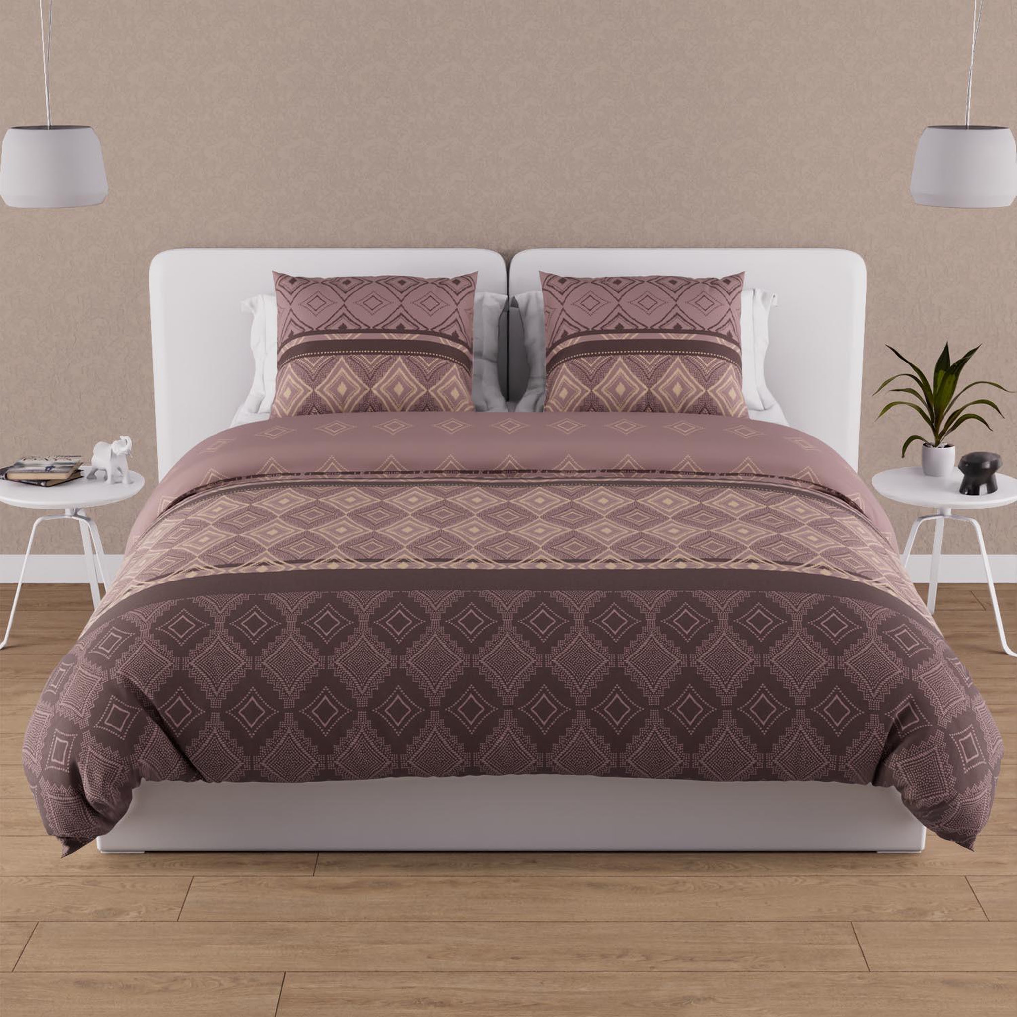 Voir la diapositive 1 : SOLEIL D'OCRE Parure housse de couette en coton 57 fils ethno, par soleil d'ocre
