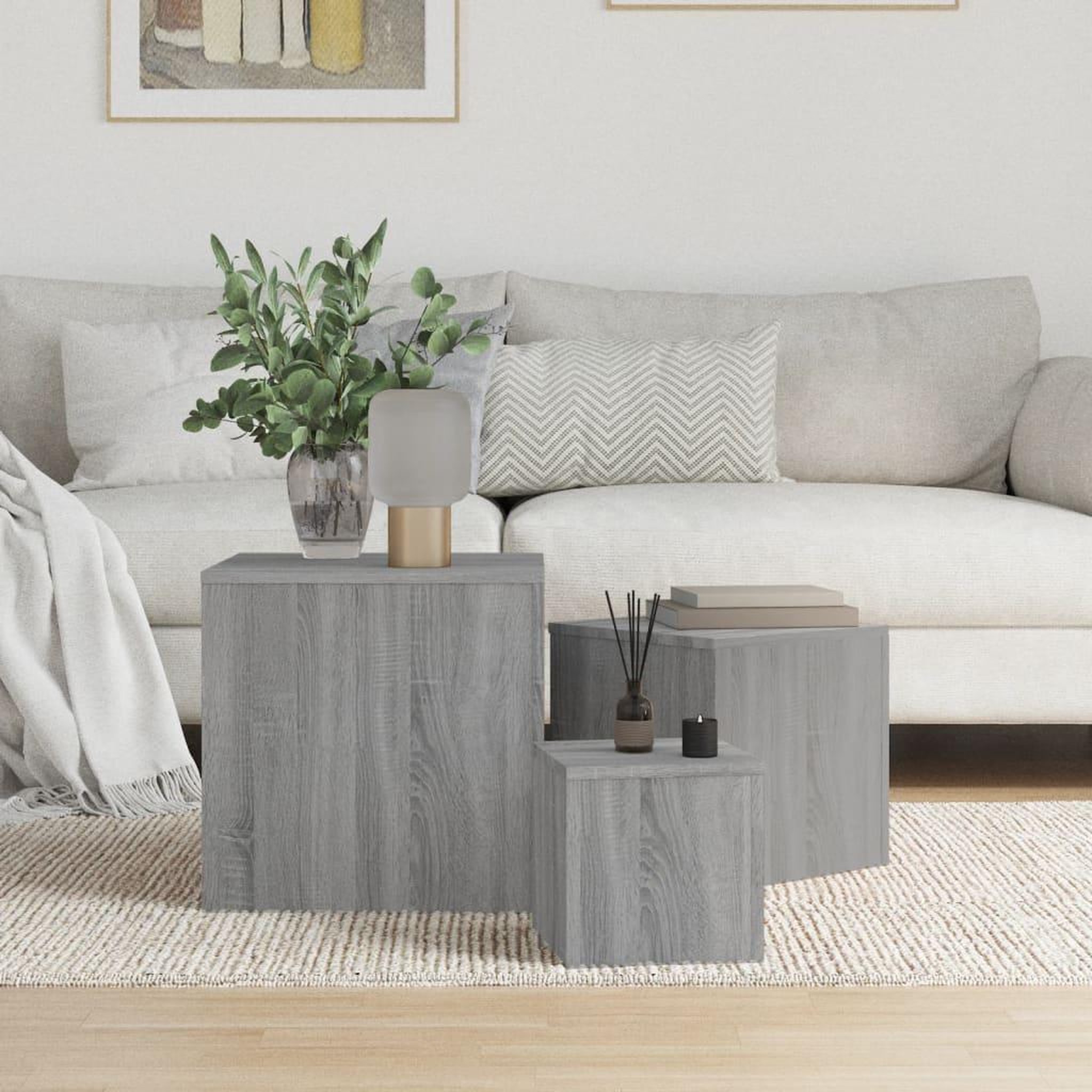 Voir la diapositive 1 : VIDAXL Tables d'appoint 3 pcs Sonoma gris Bois d'ingenierie