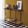 Voir la diapositive 2 : SWEEEK Console vintage en métal noir avec 2 plateaux (verre et décor bois). bords arrondis