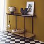 Voir la diapositive 2 : SWEEEK Console vintage en métal noir avec 2 plateaux (verre et décor bois). bords arrondis