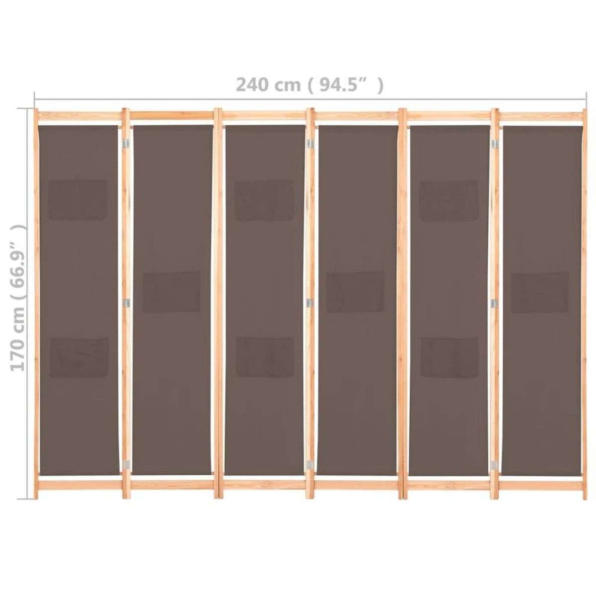 VIDAXL Cloison de separation 6 panneaux Marron 240 x 170 x 4 cm Tissu
