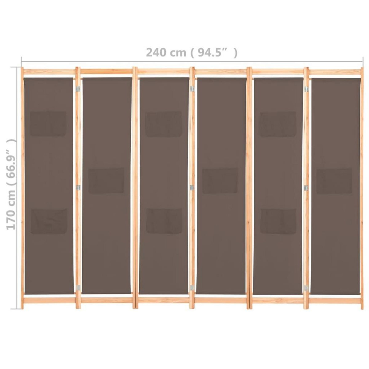 VIDAXL Cloison de separation 6 panneaux Marron 240 x 170 x 4 cm Tissu