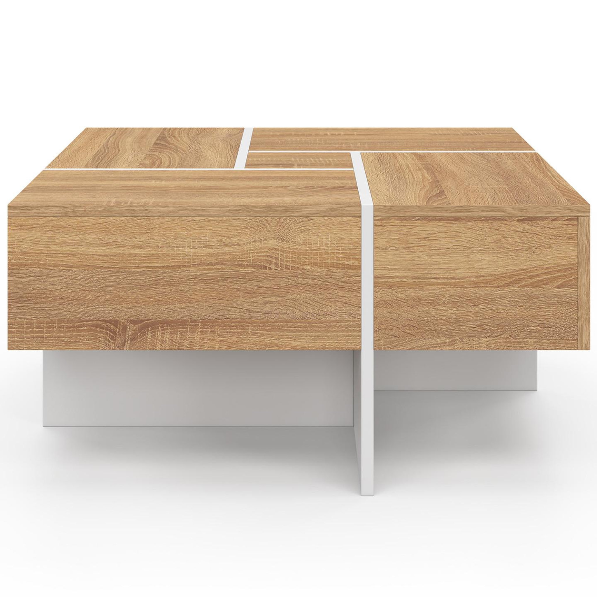 Voir la diapositive 3 : ID MARKET Table basse carrée talia 70 cm avec tiroirs bois et blanc