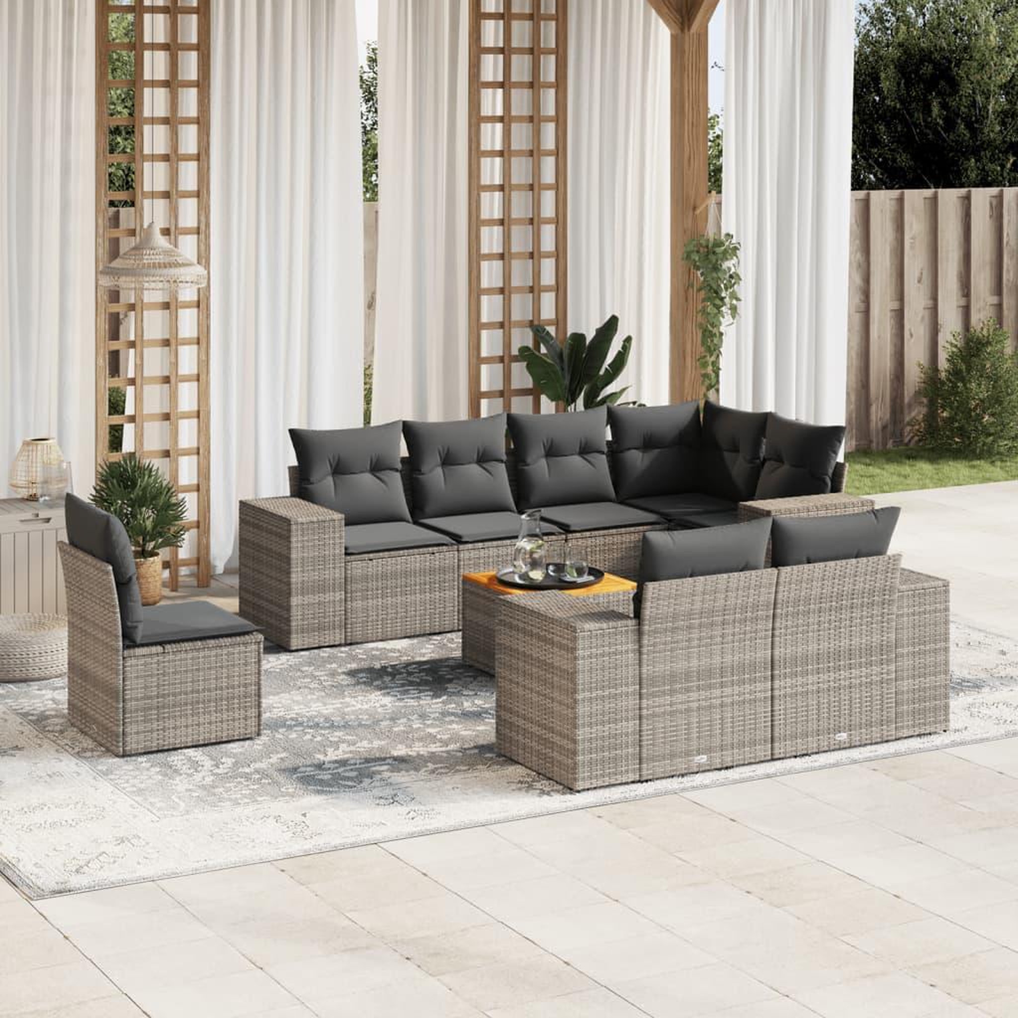 VIDAXL Salon de jardin 9 pcs avec coussins gris resine tressee