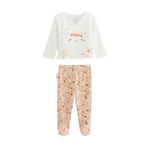 Petit Béguin Ensemble bébé gilet et pantalon en coton nid d'abeille Miss Plume. Coloris disponibles : Beige