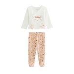 Petit Béguin Ensemble bébé gilet et pantalon en coton nid d'abeille Miss Plume. Coloris disponibles : Beige