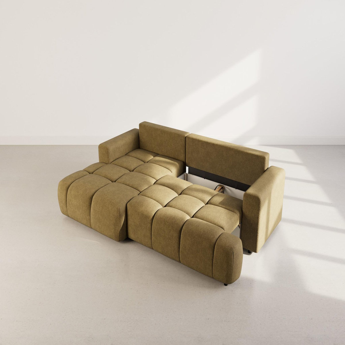 BEST MOBILIER Leonie - canapé d'angle gauche 4 places convertible avec coffre en velours texturé