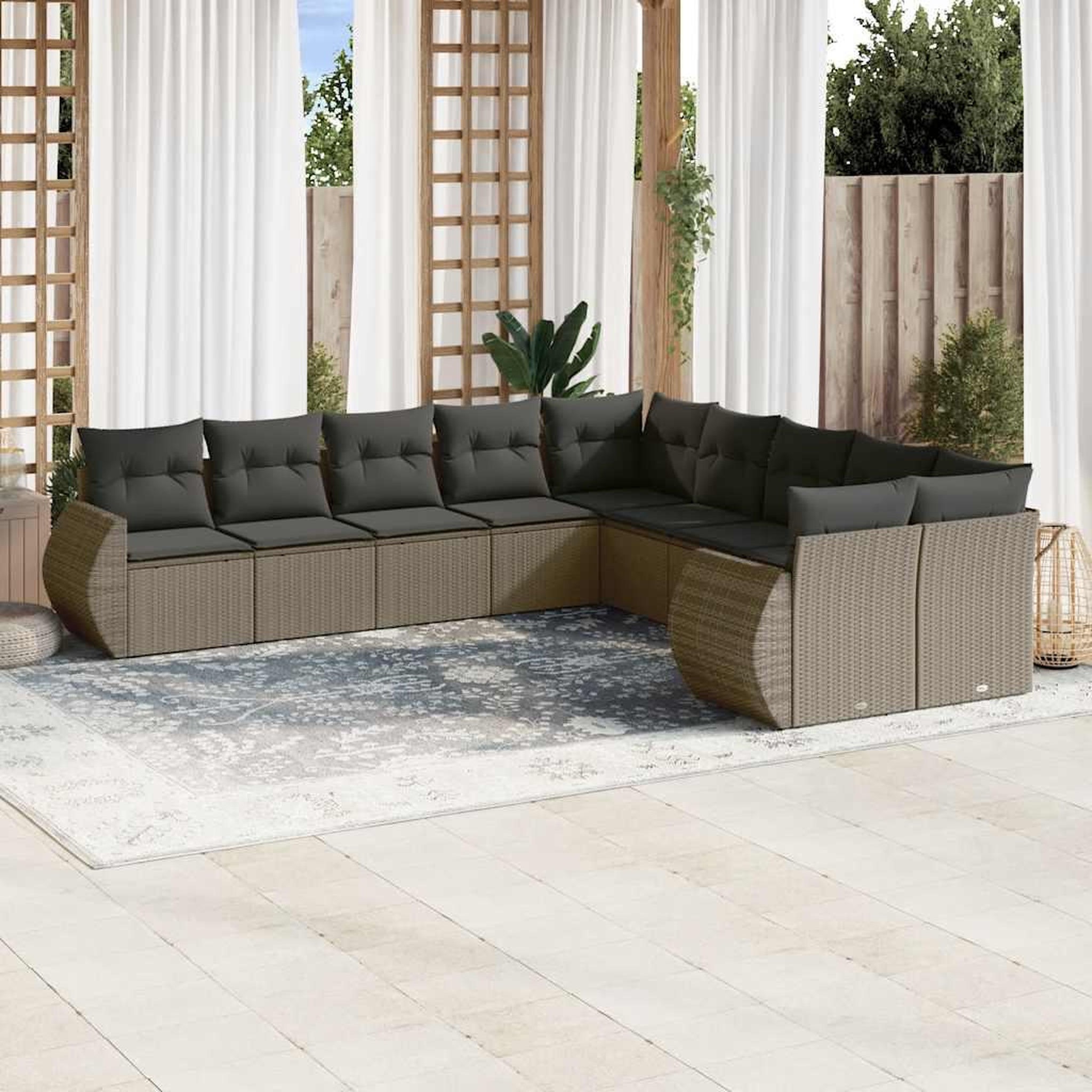 VIDAXL Salon de jardin avec coussins 10 pcs gris clair resine tressee